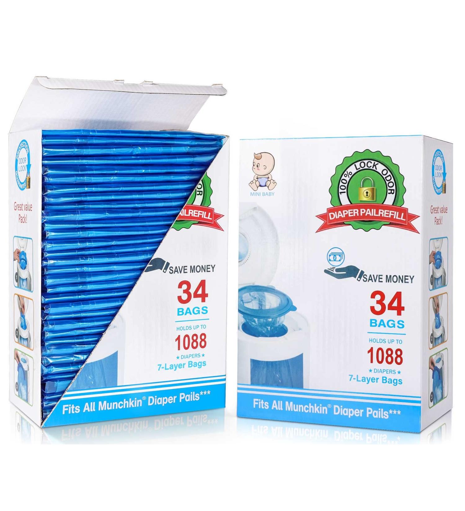 Diaper Pail Refill Bags - 34 Bags, 1088 Counts - Compatible with Arm&Hammer Disposal System - Locks in Odor - Seal and Toss Design - Buy Online on SooperMarket.com