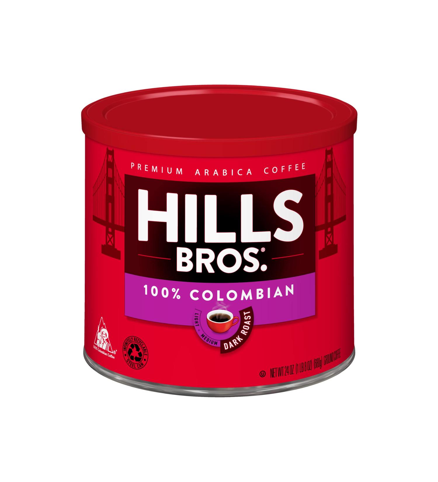 Hills Bros 100% Colombian Dark Roast Ground Coffee 24 oz Can - Full-Bodied Smooth Arabica Beans, 1-Pack - Buy Online on SooperMarket.com