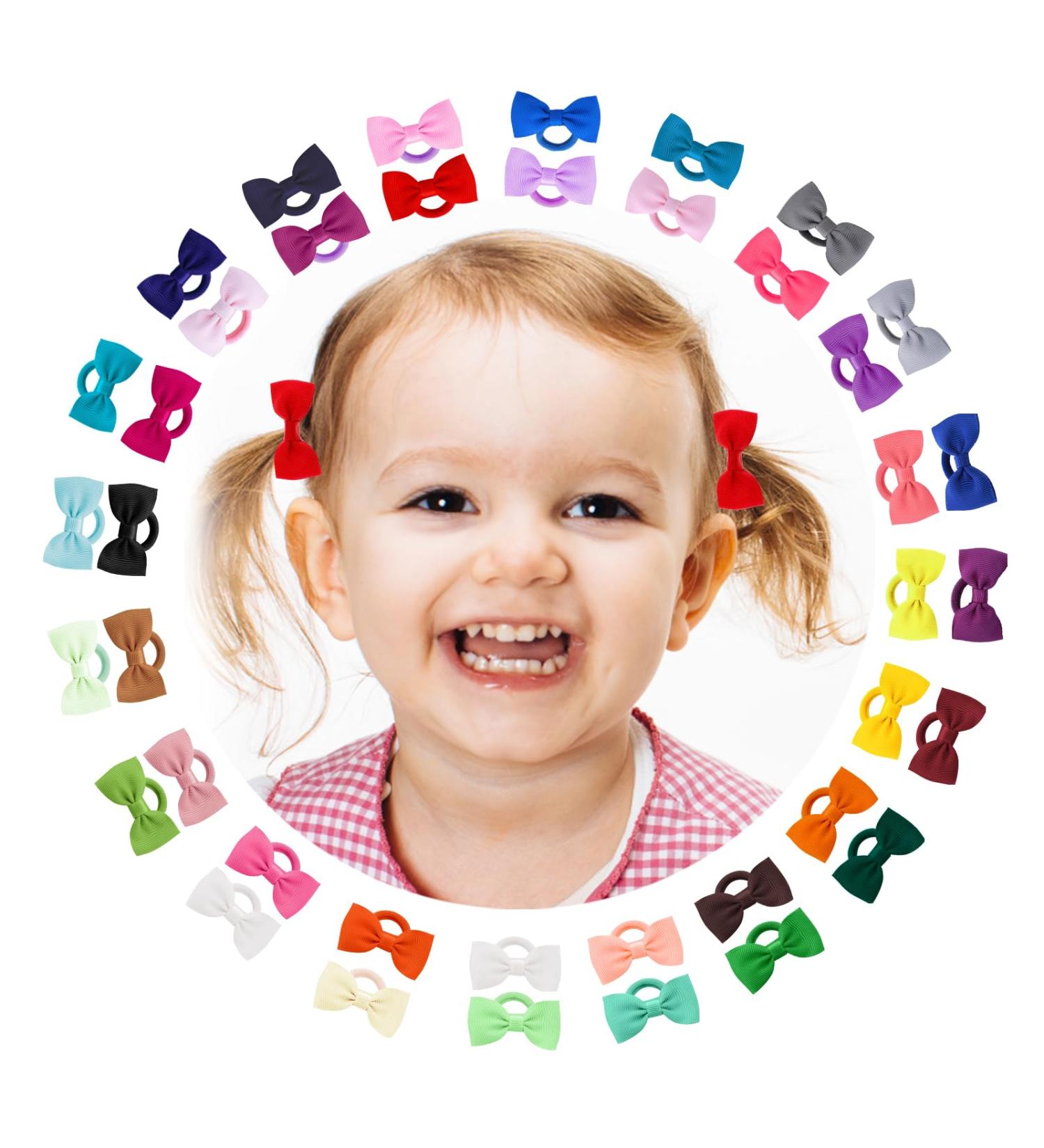 40 Pcs Hair Bows for Girls - Elastic Hair Bands Hair Accessories for Baby Kids Toddler Girls - Buy Online on SooperMarket.com