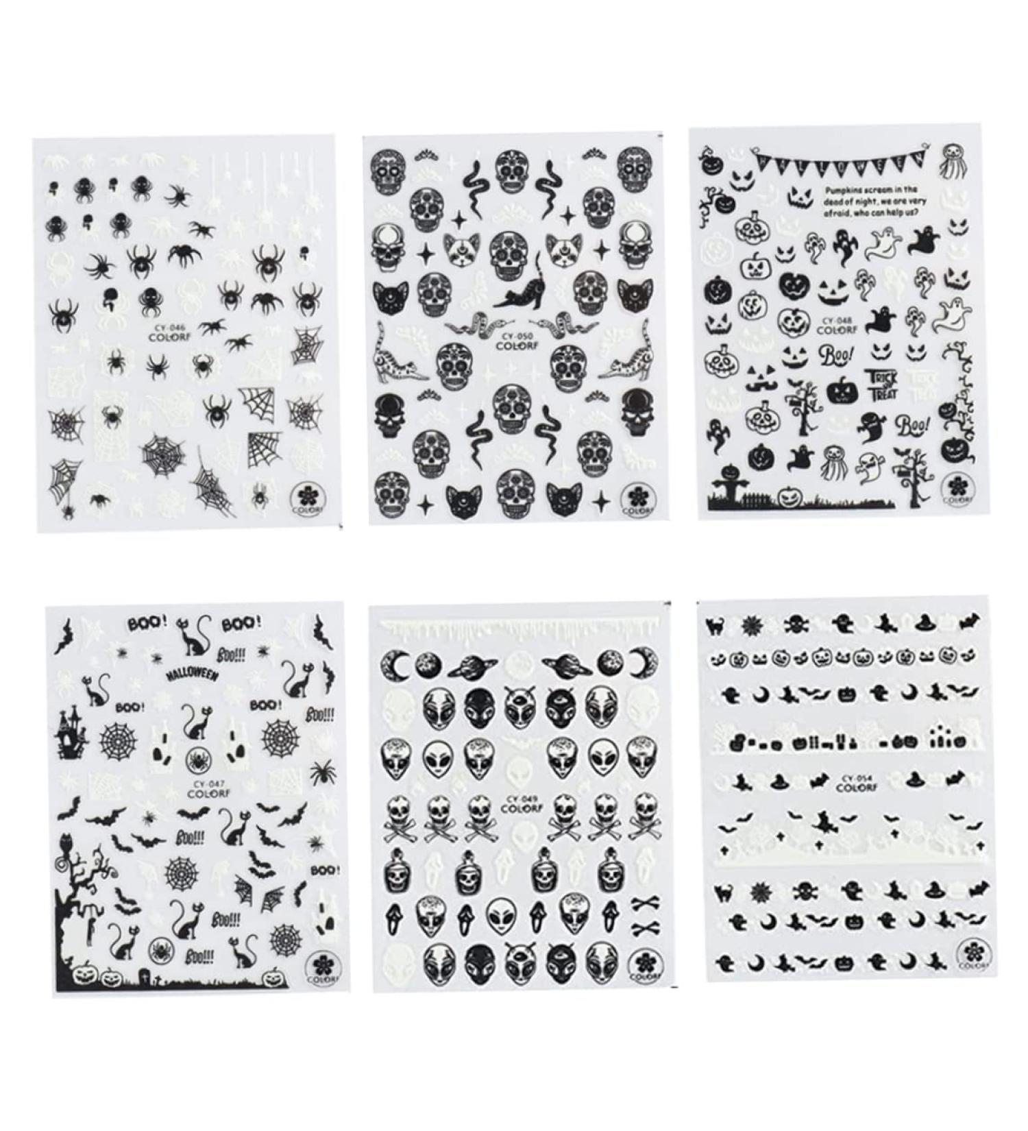 Halloween Nail Art Stickers Glow in The Dark Nail Decals 3D Self-Adhesive Fluorescent Nail Stickers Skull Spider Witch Ghost Pumpkin Bat Snake Nail Design for Women and Girls DIY Acrylic Nail - Buy Online on SooperMarket.com