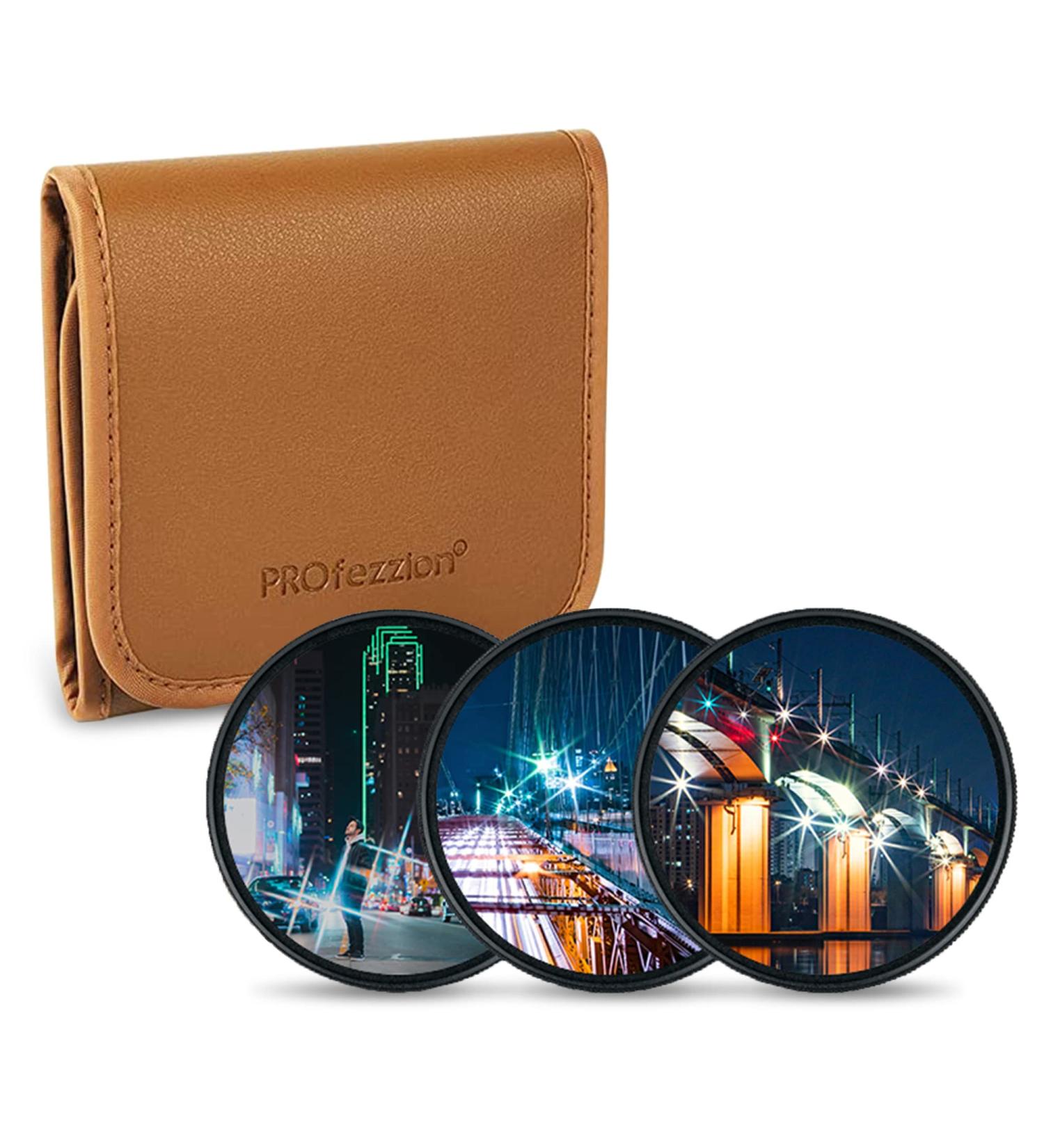 PROfezzion 67mm Star Filter Kit - 3 Pieces (4, 6, 8 Points) for Canon/Sony Camera Lens - Adjustable Starburst & Cross Star Effect Filter Set - Buy Online on SooperMarket.com