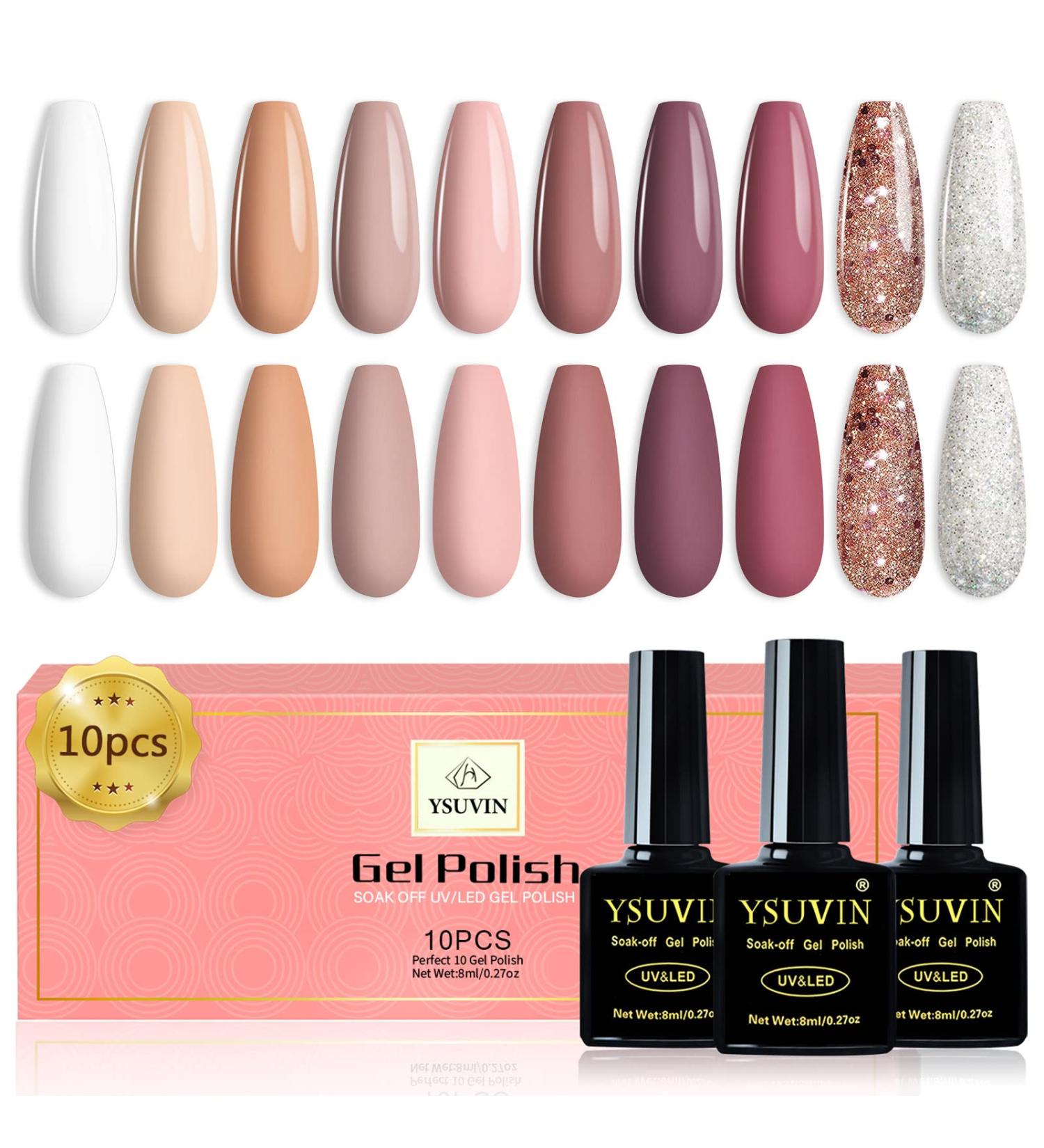 Yueshop White Beige Collection Gel Nail Polish Set - 6 Nude & Natural Skin Tone Colors - Soak Off UV LED Lamp - Manicure Kit 8ml x 6 - Buy Online on SooperMarket.com