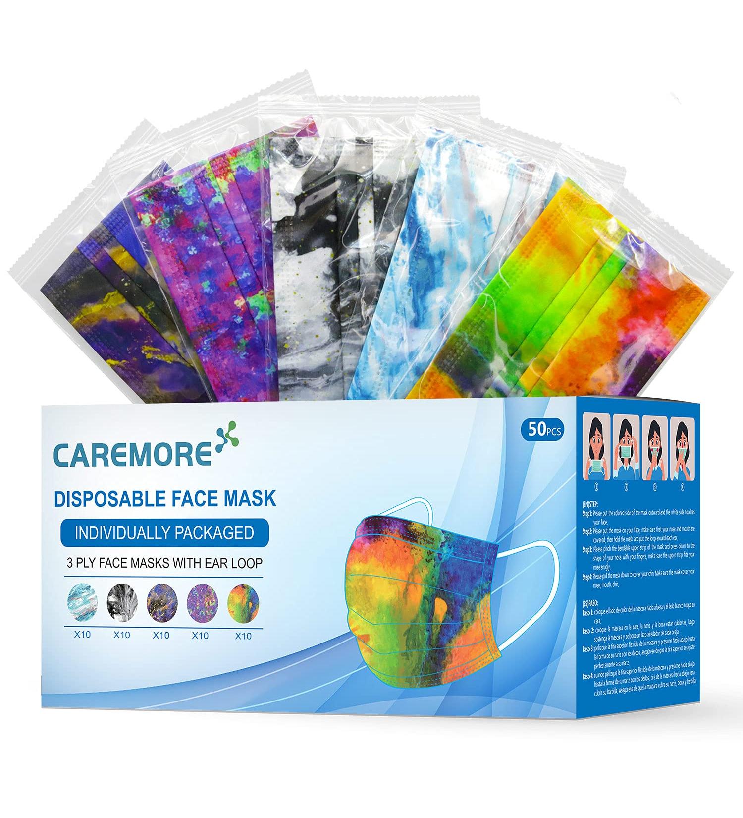 Individually Wrapped Tie Dye Disposable Face Masks - Breathable Design - Buy Online on SooperMarket.com