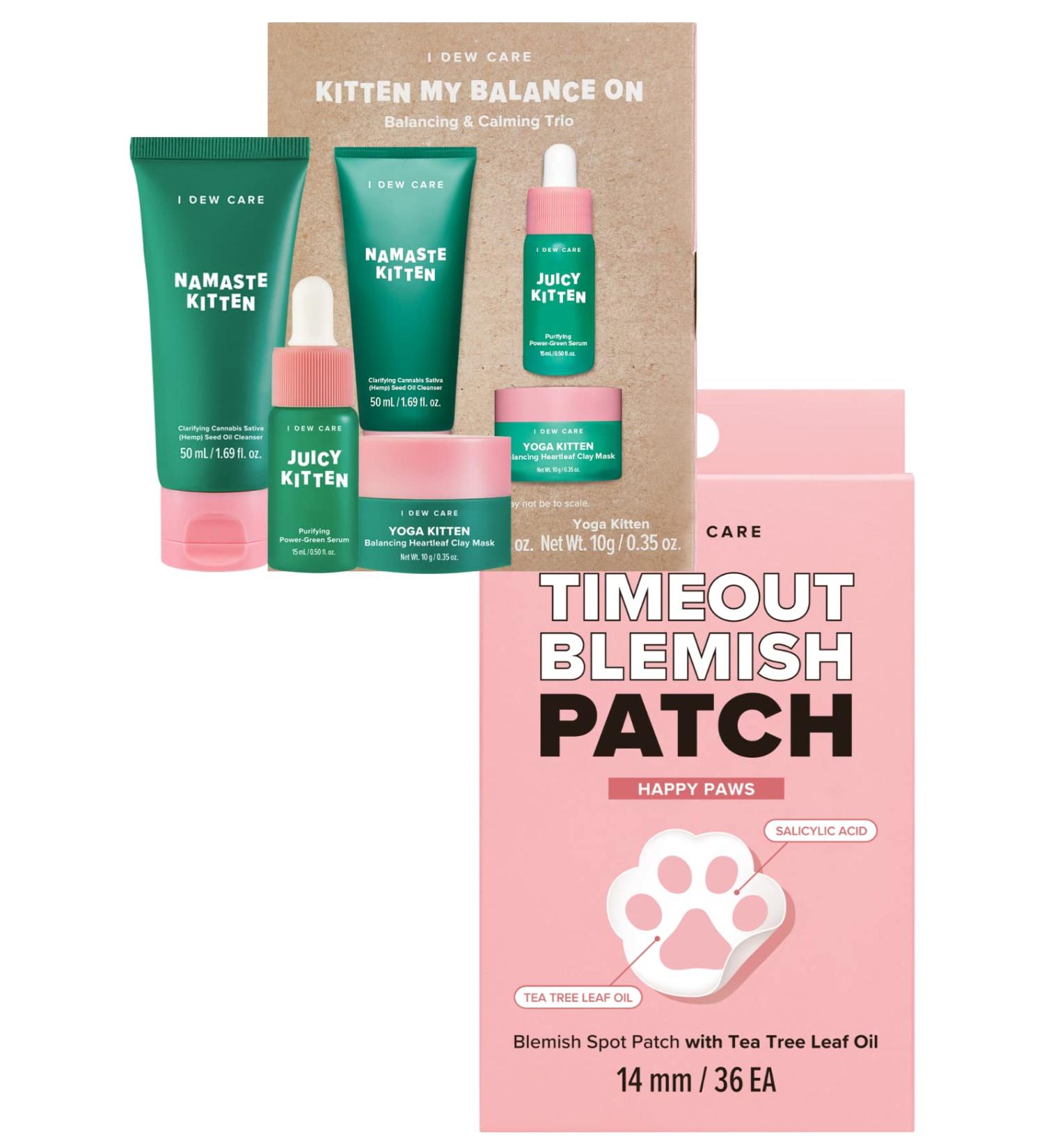 I DEW CARE Hydrocolloid Acne Pimple Patch - Timeout Blemish Happy Paws | 36 Count + Skin Care Set - Kitten My Balance On Bundle - Buy Online on SooperMarket.com