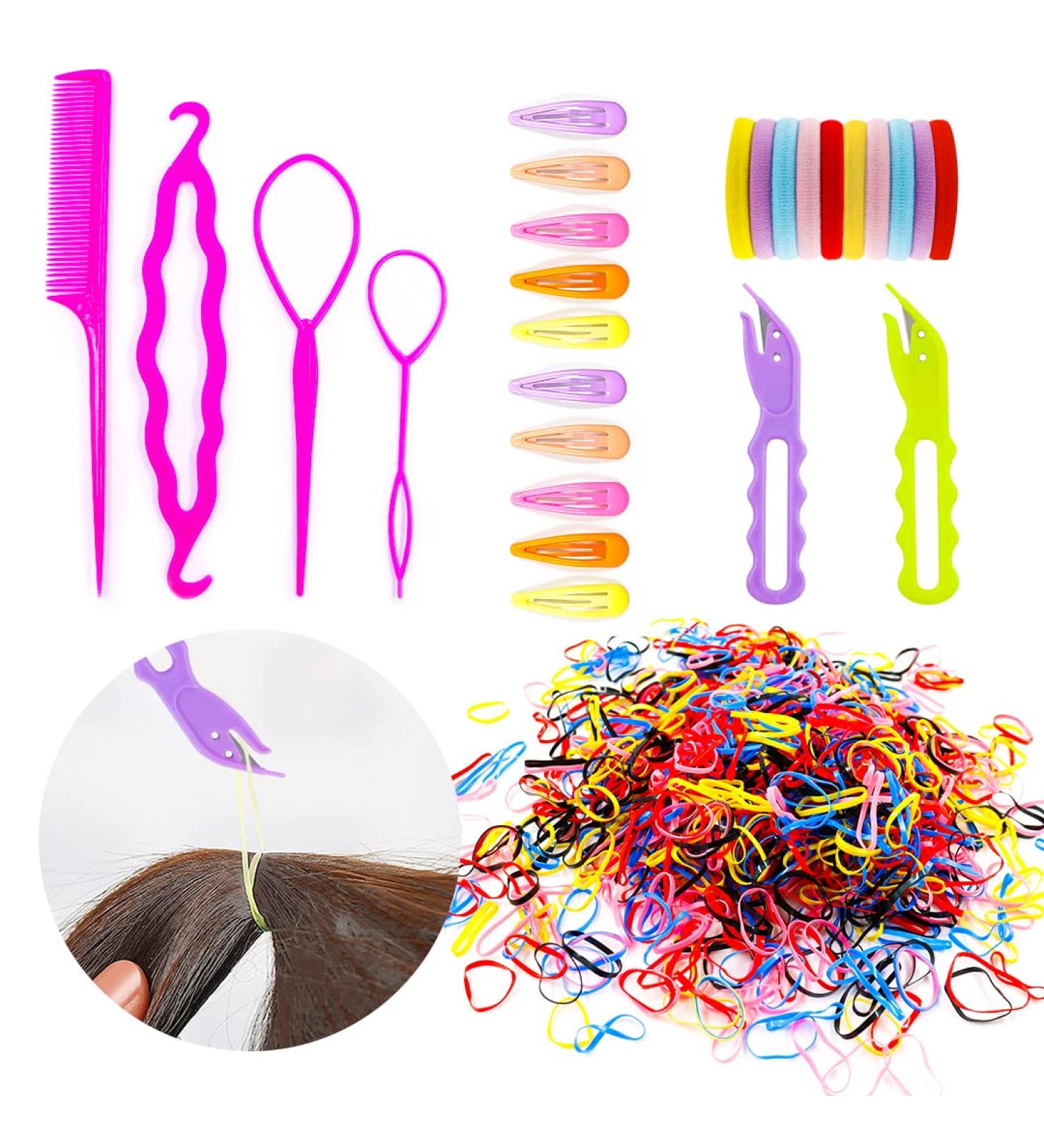 Elastic Hair Bands Kit with Hair Band Remover, Topsy Tail Tool, Clips, and Ties for Toddler Girls - Buy Online on SooperMarket.com