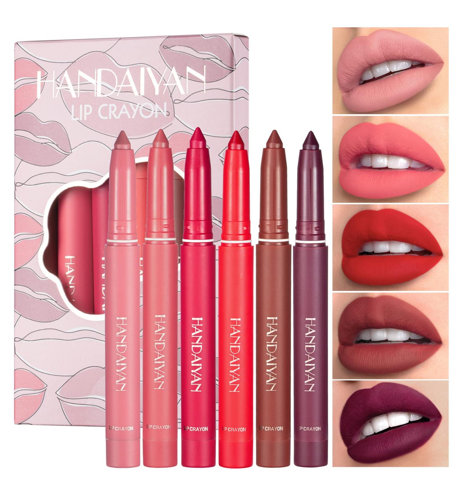 6Pcs HANDAIYAN Rotating Matte Lip Crayon Set B with Built-In Sharpener - Buy Online on SooperMarket.com