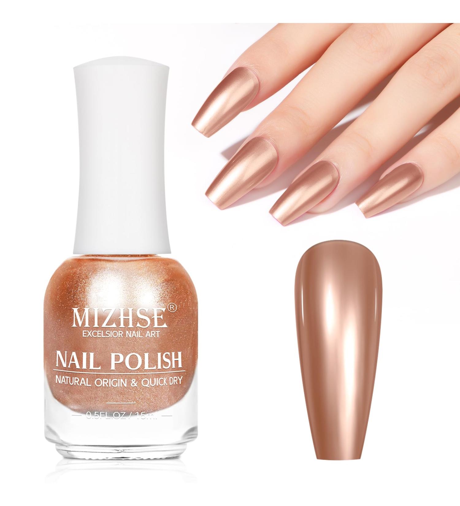 MIZHSE Chrome Nail Polish - Long-Lasting Rose Gold Mirror Effect Quick-Dry Reflective Nail Color for Stunning Nail Art - 0.53oz Premium Quality - Buy Online on SooperMarket.com