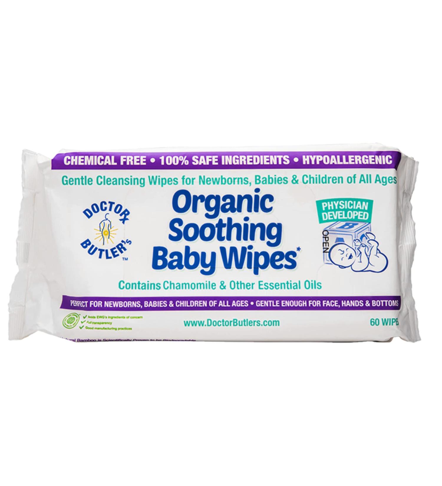 Doctor Butler's Organic Baby Wipes - Hypoallergenic & Fragrance-Free with Chamomile - 60 Count - Buy Online on SooperMarket.com