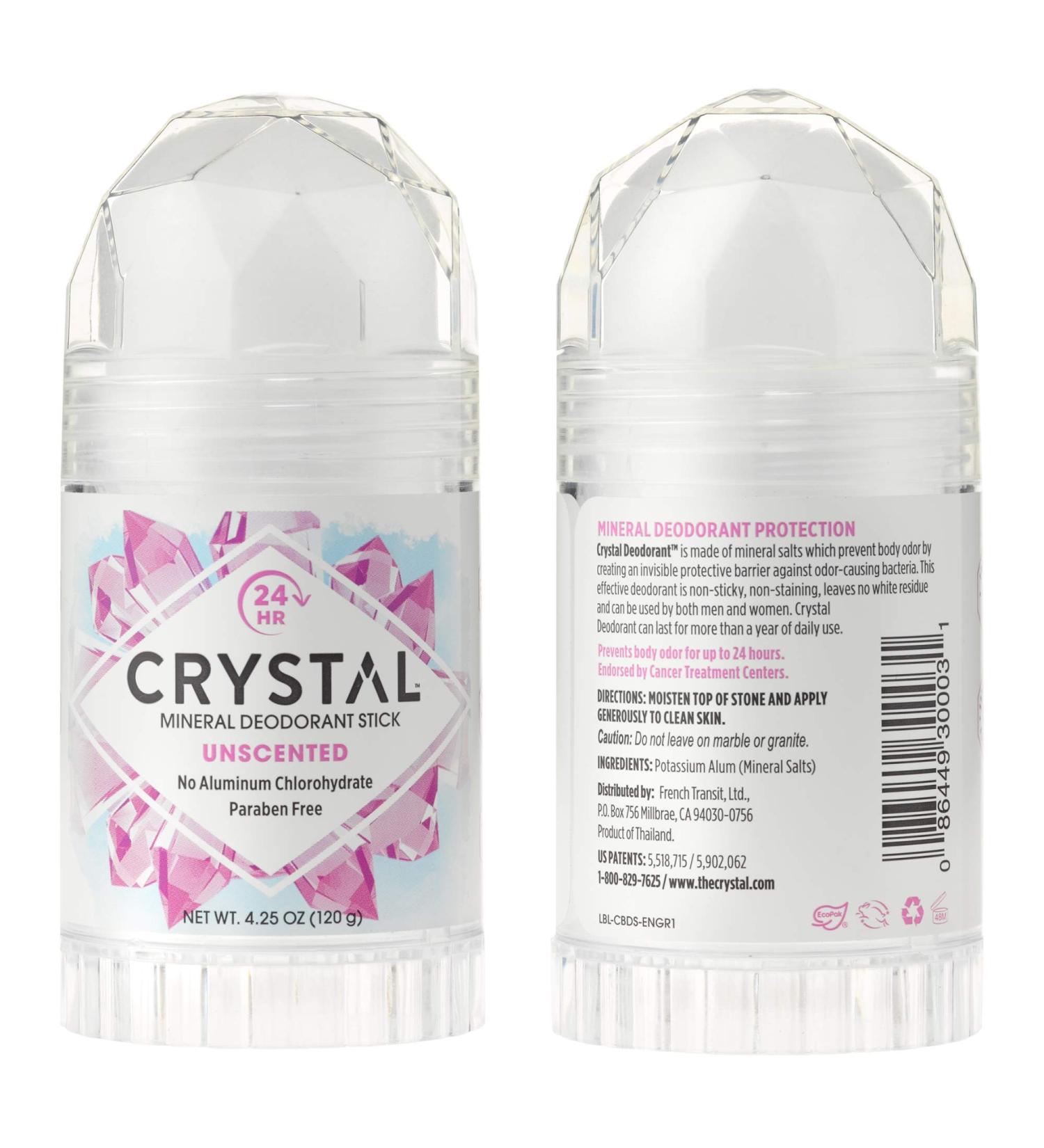 CRYSTAL Mineral Deodorant Stick - Unscented 24-Hour Odor Protection - Aluminum & Paraben Free - 4.25 oz (2 Pack) - Buy Online on SooperMarket.com
