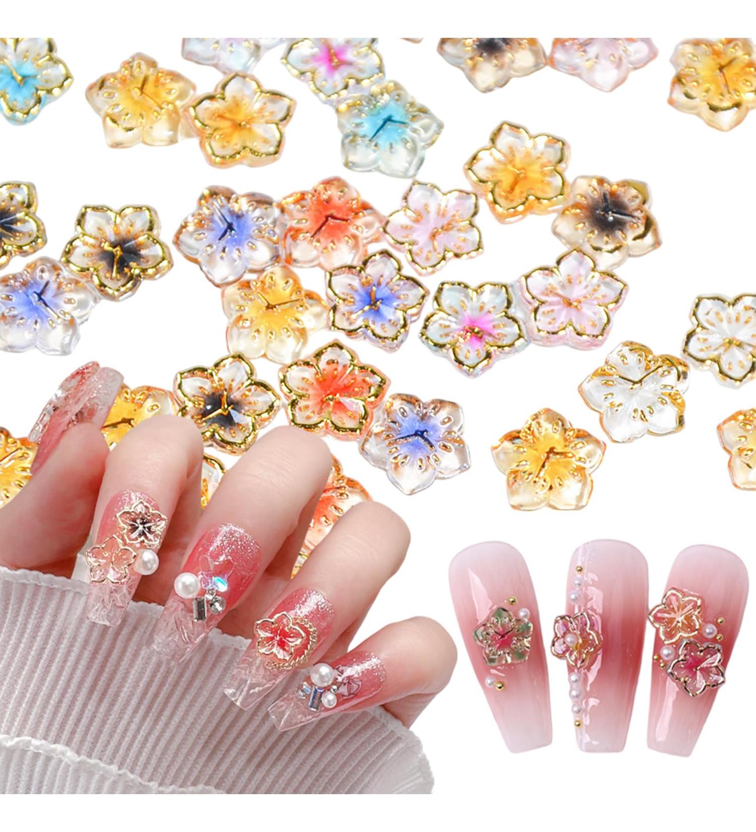 100Pcs Flower Nail Charms | 3D Resin Gems for Nail Art | DIY Manicure Decor | Mixed Color Spring Blossoms - Buy Online on SooperMarket.com