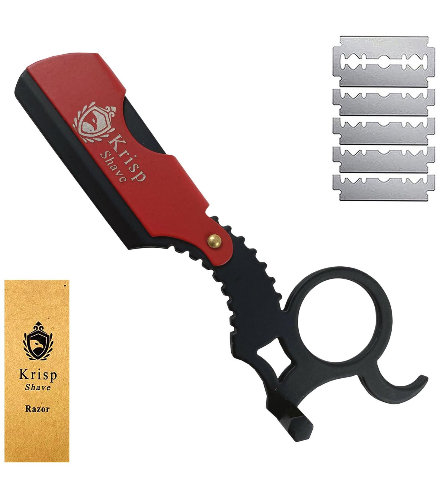 Professional Classic Straight Edge Barber Razor - Close Shaving Shavette with 5 Blades | Salon Quality Beard Grooming by Krisp Beauty - Buy Online on SooperMarket.com