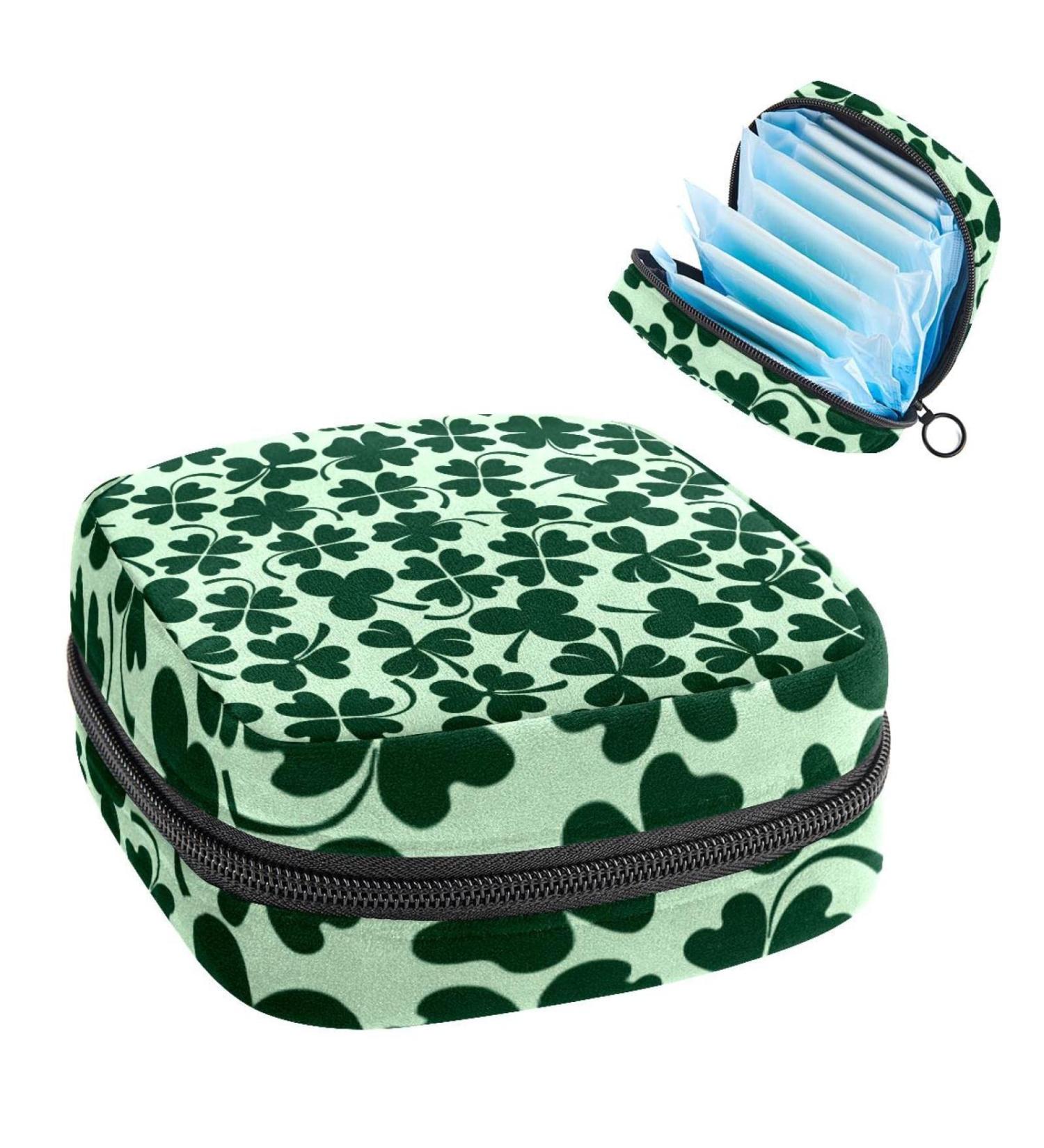 Clover Icons Pattern Sanitary Napkin Storage Bag | Menstrual Cup Pouch | Nursing Pad Holder | Portable Period Bag - Multi-colored - Buy Online on SooperMarket.com