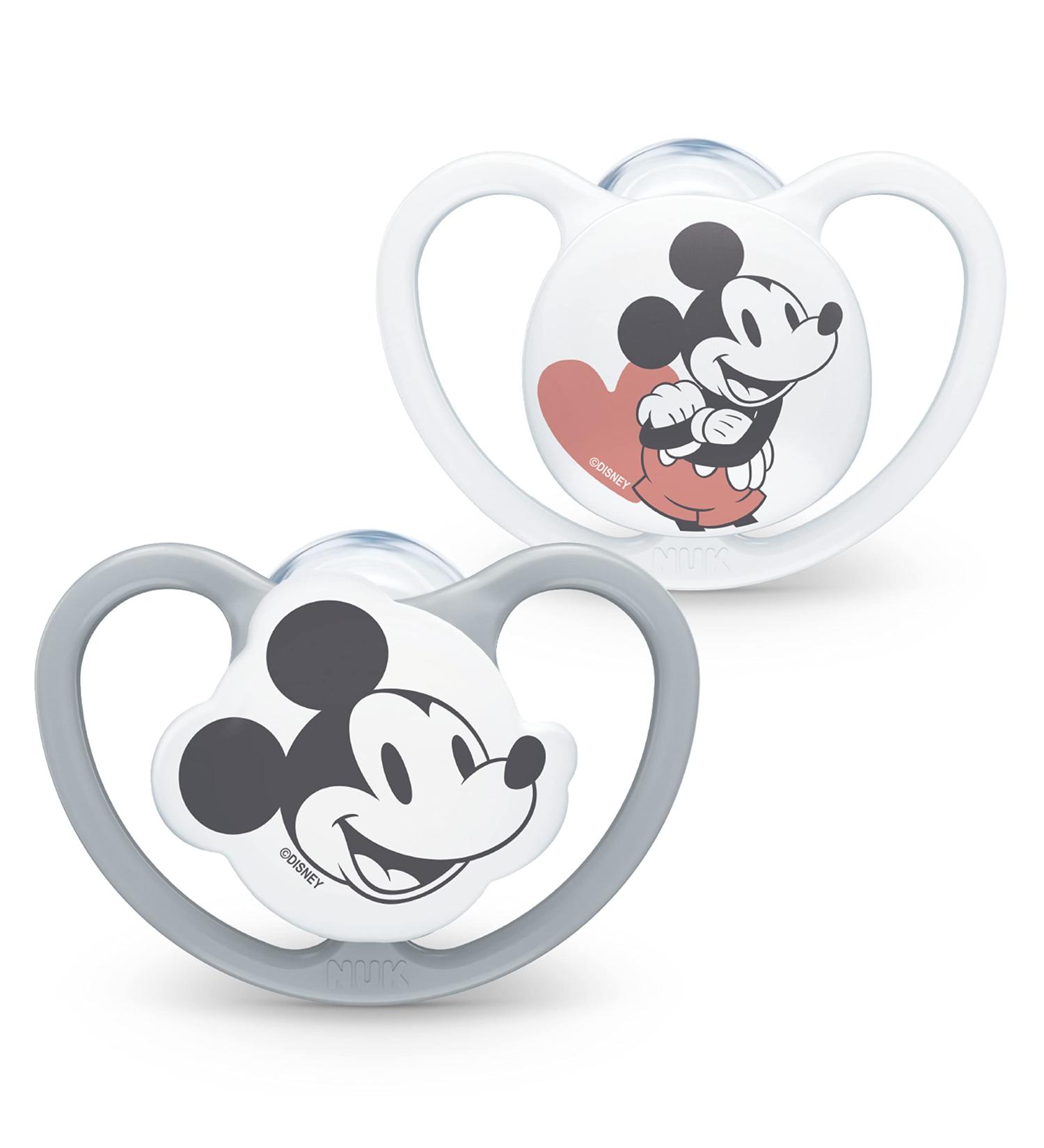 Nuk Space Pacifier Set | 6-18 Months | Disney Mickey Mouse | Extra Ventilation | BPA-Free Silicone | Gray & White | 2 Pieces - Buy Online on SooperMarket.com