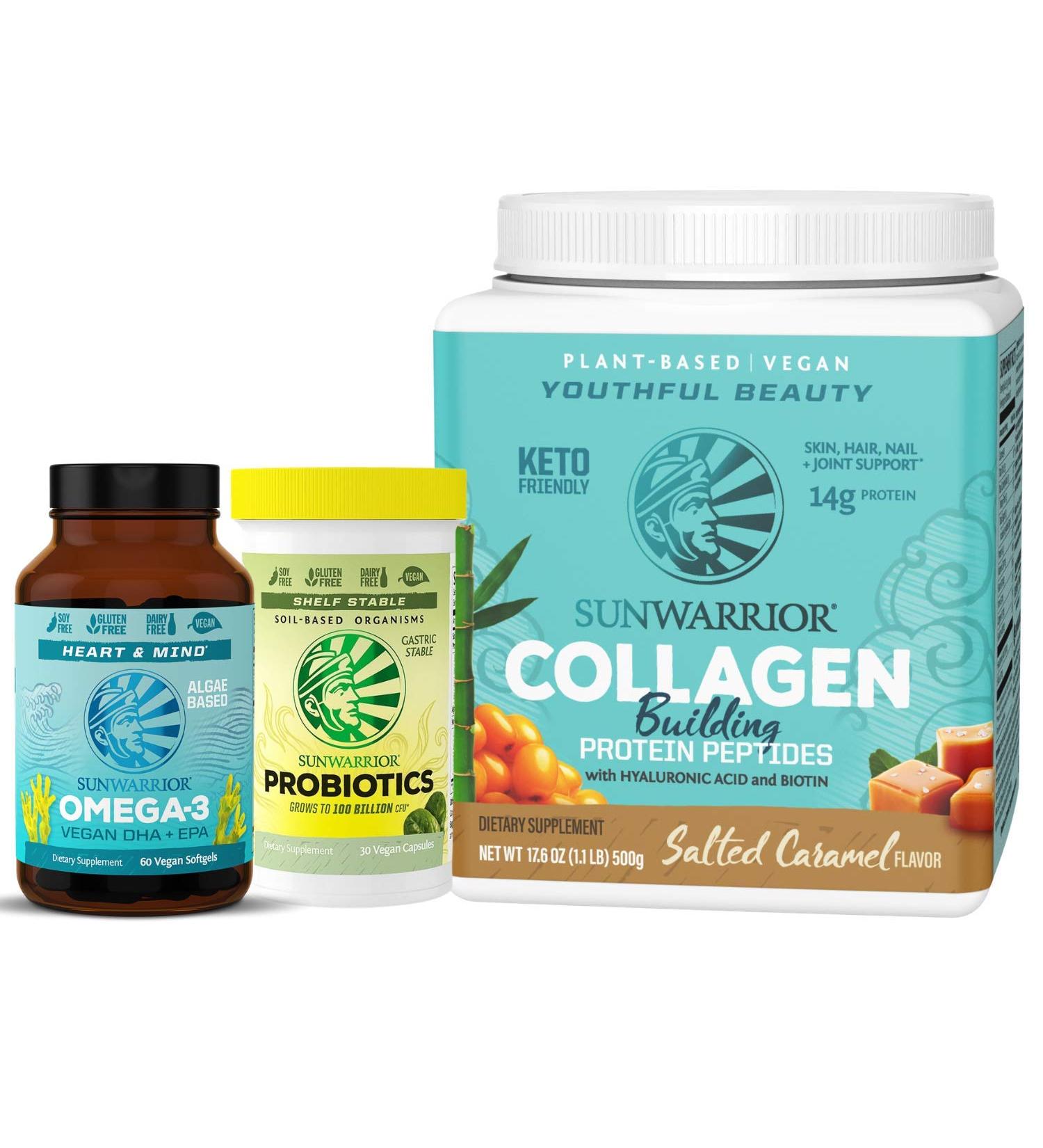 Sunwarrior Collagen Building Protein Peptides with Hyaluronic Acid and Biotin Salted Caramel 17.6 oz (500 g) - Buy Online on SooperMarket.com