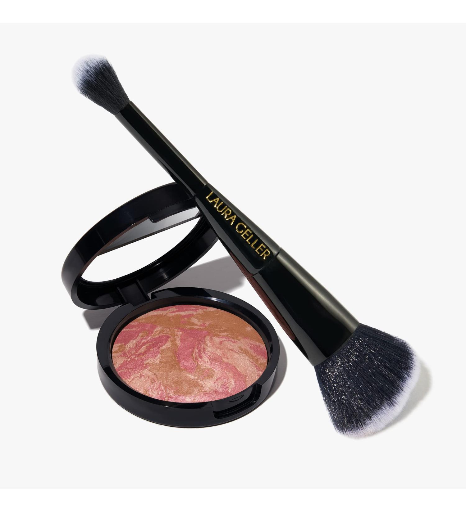 LAURA GELLER NEW YORK Blush-n-Bronze Marbleized 2-in-1 Bronzer Blush Apricot Bronze with Precision Brush - 2 PC Set - Buy Online on SooperMarket.com