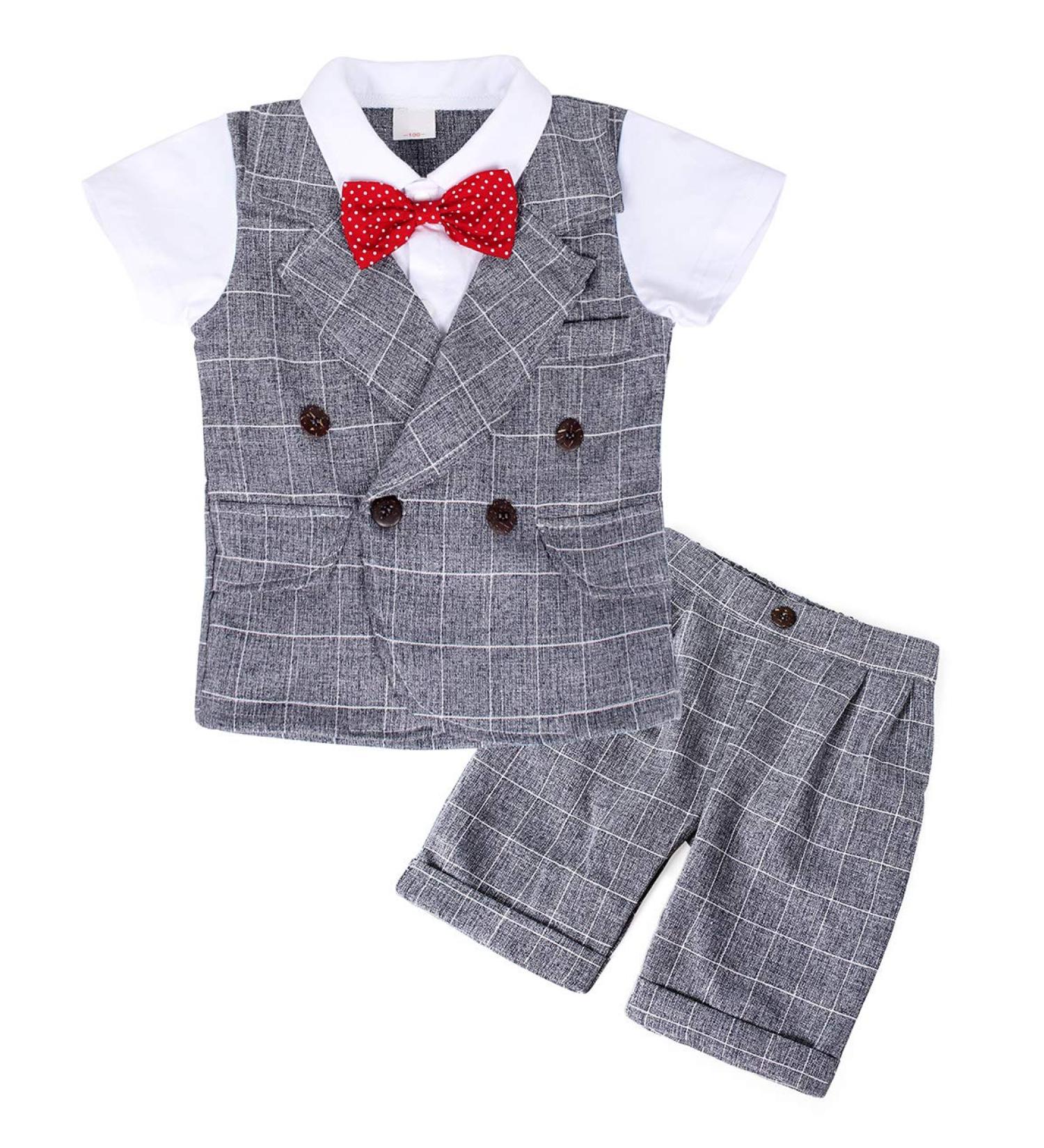 AmzBarley Baby Boys Gentleman Suit Set | Long/Short Sleeve Shirt, Pants, Vest, Bowtie | Grey | 1-2 Years - Buy Online on SooperMarket.com