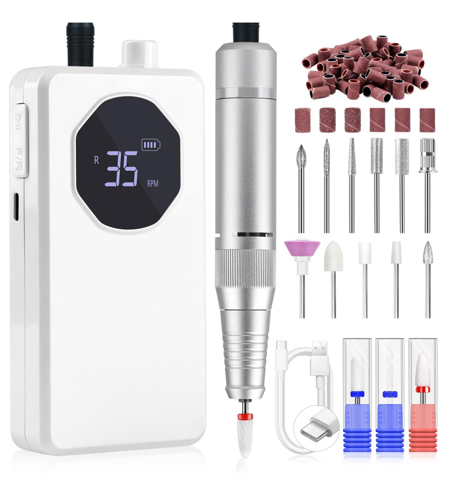 SAVILAND Professional Electric Nail Drill - 35000 RPM Rechargeable Acrylic Nail Art Kit with Drill Bits & Sanding Bands for Manicure & Pedicure - Perfect for Salon Use - Buy Online on SooperMarket.com