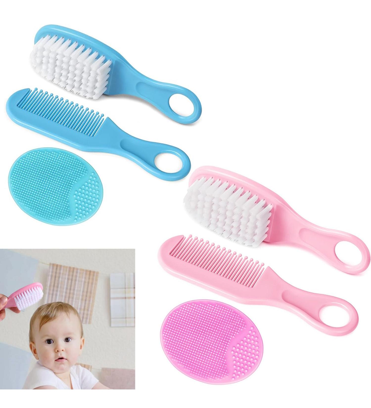 6 Piece Baby Hair Brush and Comb Set Baby Hair Brush and Comb Set for Newborns & Toddlers Natural Soft Goat Bristles for Infant Kids Perfect Baby Registry Gift(Pink Blue) - Buy Online on SooperMarket.com