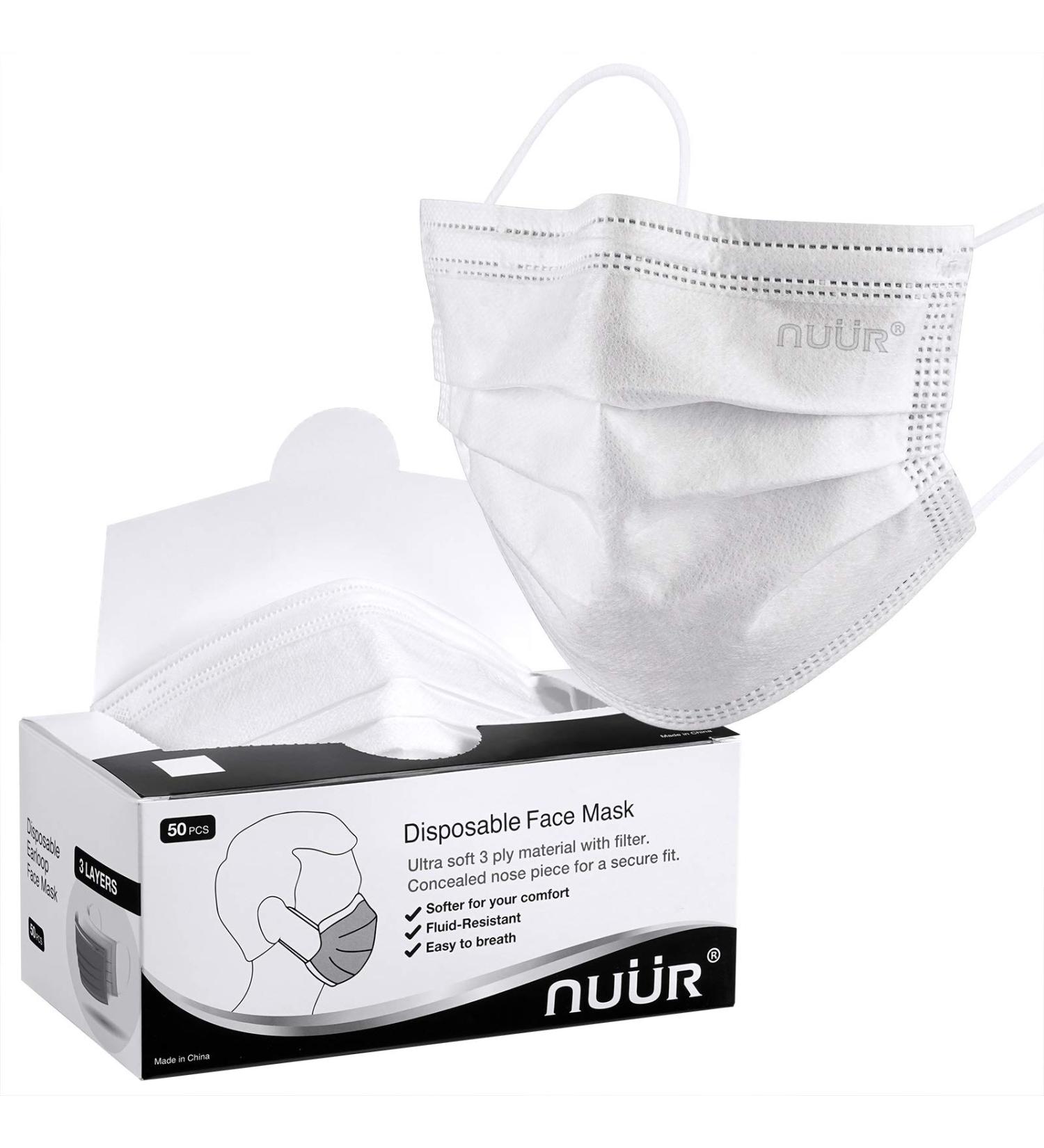 NU R 10pcs Multi Color 3 Ply Disposable Face Mask Mask with Filter Layer and Elastic Earloop Retail Sealed bags A-White - Buy Online on SooperMarket.com