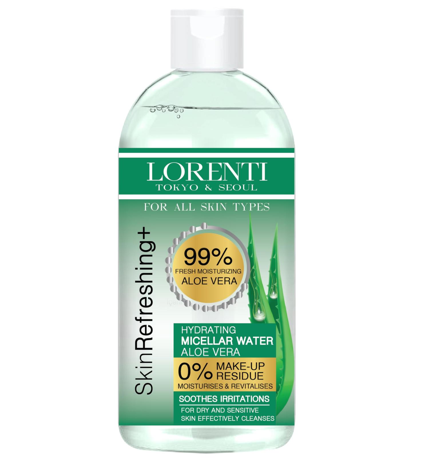 Lorenti Skin+ Micellar Water For Waterproof Makeup | Facial Cleanser & Makeup Remover | 0% Make-Up Residue | Any Skin Type 13.5 Fl Oz Aloe Vera 400 ml - Buy Online on SooperMarket.com