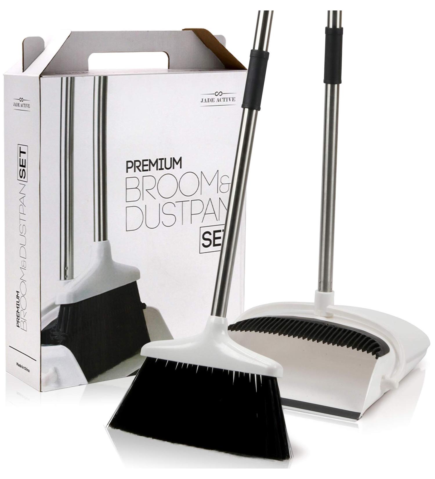 Premium Long Handled Broom and Dustpan Set for Home - Upright Standing Lobby Broom and Dust Pan Brush - Lightweight and Robust - Buy Online on SooperMarket.com