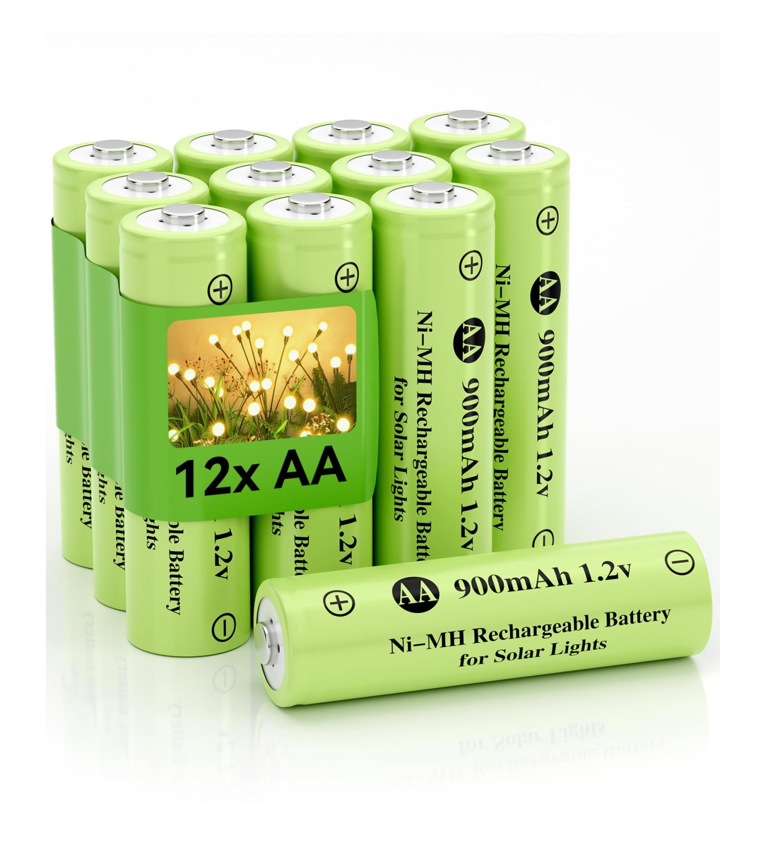1.2V AA Ni-MH Rechargeable Batteries - 900mAh High Capacity for Solar Lights & Outdoor Use - 12 Pack - Buy Online on SooperMarket.com