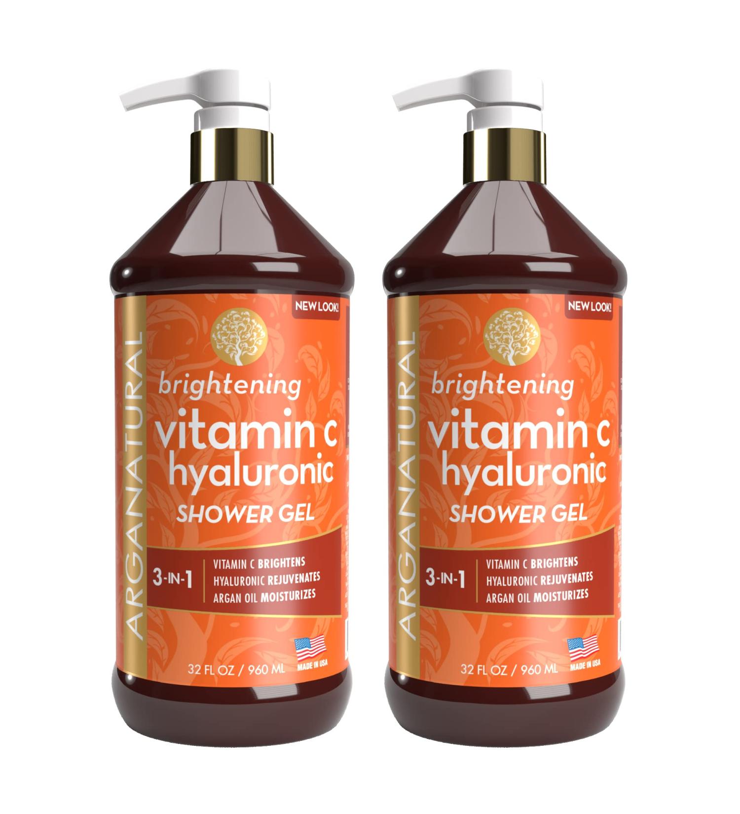 Arganatural Brightening Vitamin C Shower Gel 2-Pack 960ml/32 fl oz - Skin Soothing & Brightening Soap with Deep Moisture - Lightly Scented - 32 Fl Oz (Pack of 2) - Buy Online on SooperMarket.com