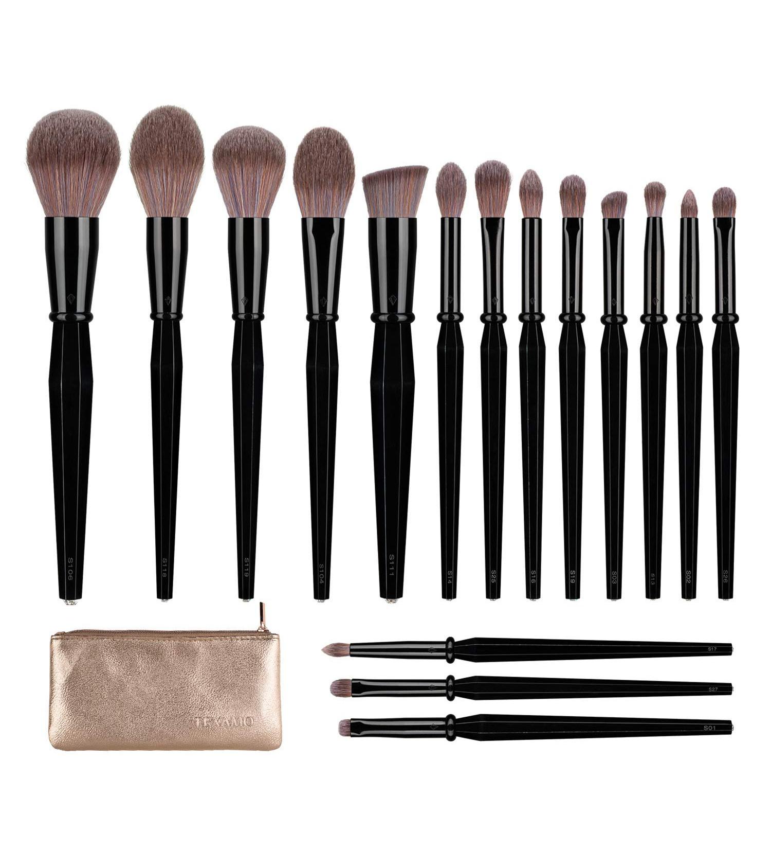 TEXAMO Professional Makeup Brush Set for Kabuki Foundation Powder Contour Blush Highlighter Eye Shadow - Black (C-Diamond Brush) with Cosmetics Bag - Buy Online on SooperMarket.com