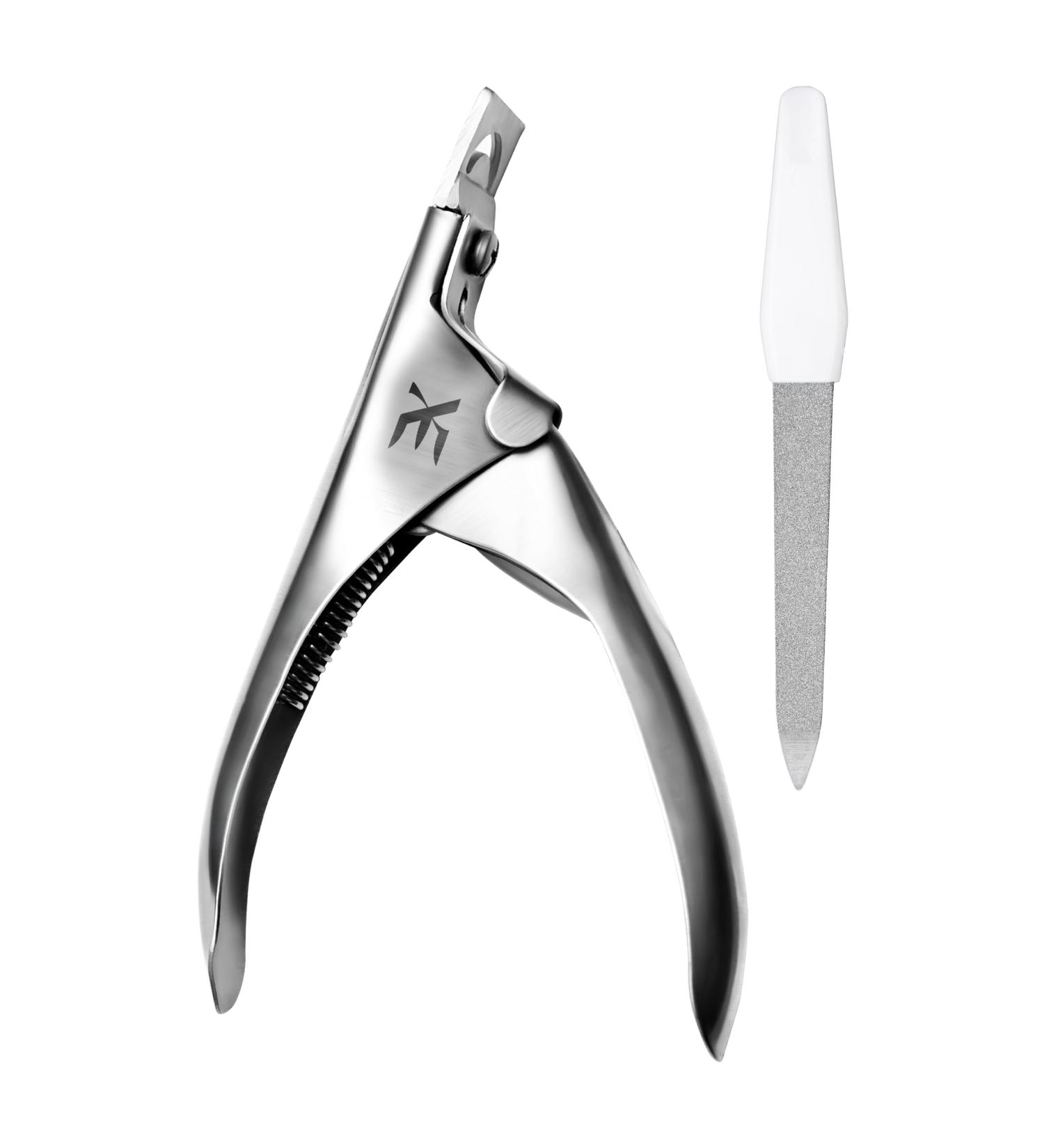 XE Stainless Steel False Nail Tip Clipper | Professional Nail Extension Tool with Coarse Nail File | Manicure Pedicure Acrylic Gel Trimmer - Buy Online on SooperMarket.com