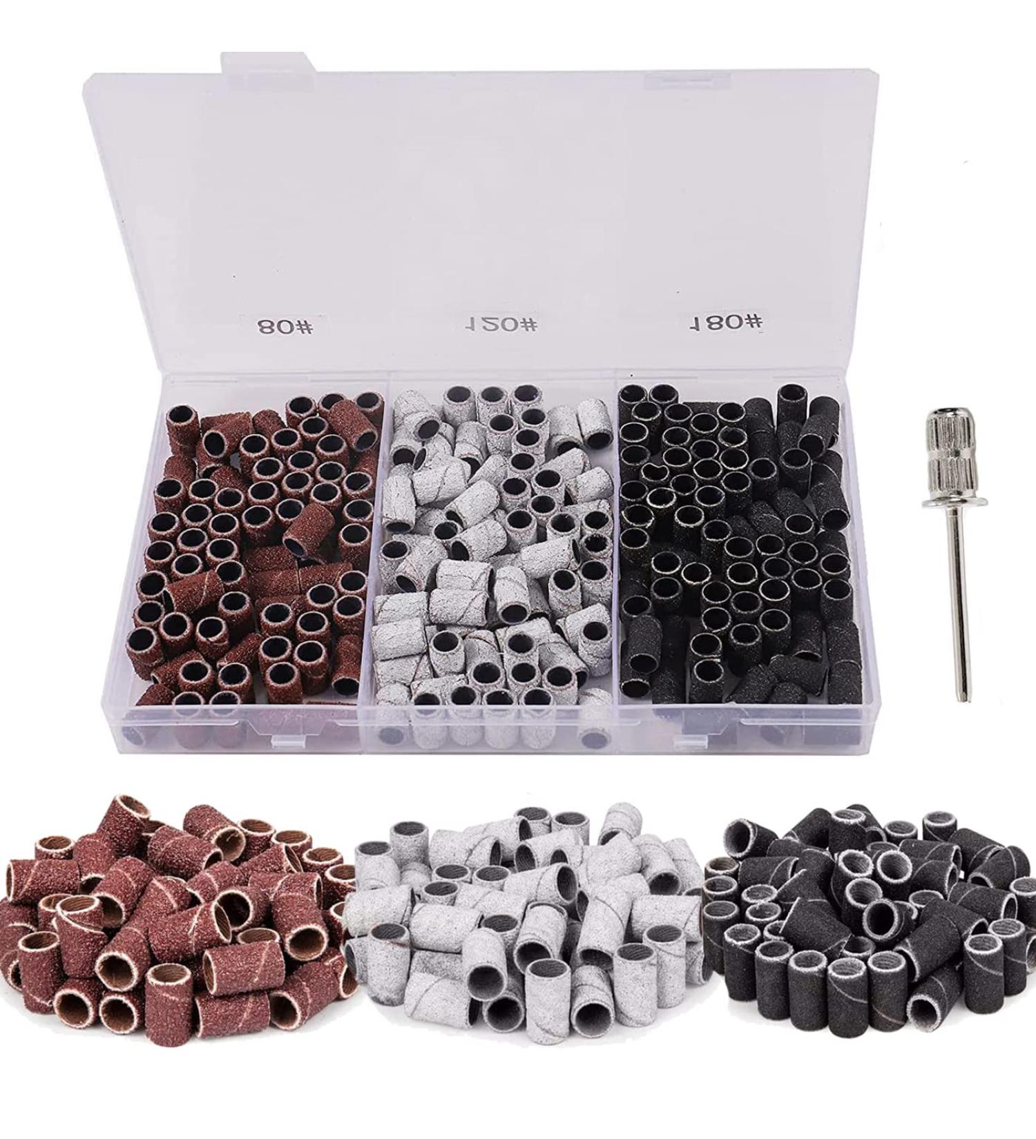 Litensh 210PCS Nail Sanding Bands for Nail Drill Manicure Set with Box Pedicure Nail Files Heads - 80/120/180 Grit Sanding Tape + 3/32 inch Nail Drill Bit - Complete 210PCS Set - Buy Online on SooperMarket.com