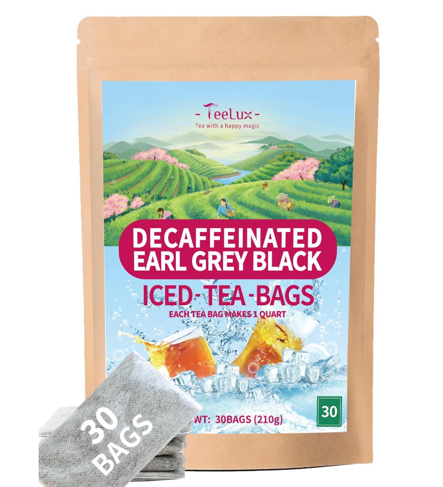 TeeLux Decaf Earl Grey Iced Tea Bags - 30 Family Size Tea Bags, Decaffeinated Black Tea with Natural Bergamot Flavor - 30 Count (Pack of 1) - Buy Online on SooperMarket.com
