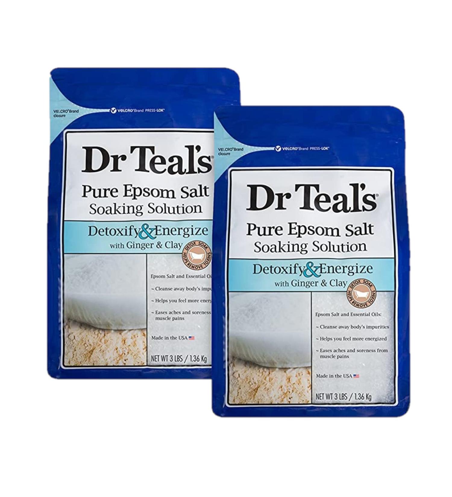 Dr. Teals Ginger & Clay Epsom Salt Bath Soaking Solution Gift Set - Detoxify & Energize, Relieve Stress - 2 Pack 3lbs ea - Buy Online on SooperMarket.com