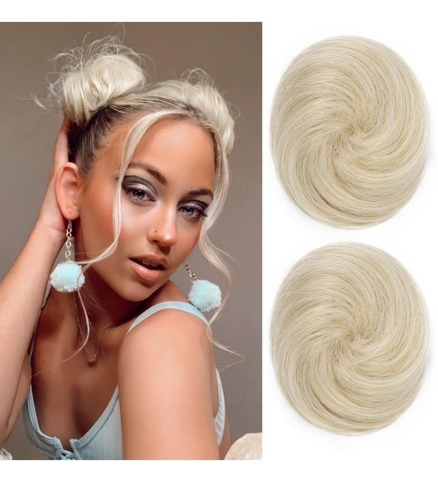 REECHO 2 PCS Mini Claw Clip in Messy & Cat Ears Hair Bun Extensions Wig Accessory Updo Hairpieces for Women Girls (Pack of 2-3" Straight Light Blonde) Pack of 2 - 3" Straight Light Blonde - Buy Online on SooperMarket.com