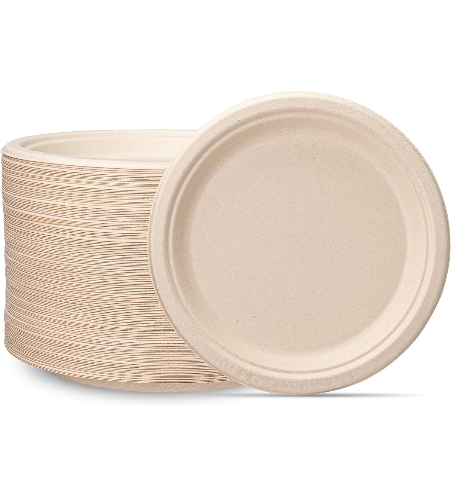 Disposable Sugarcane Paper Dinner Plates 9 Inch 125 Pack Brown Unbleached - Buy Online on SooperMarket.com