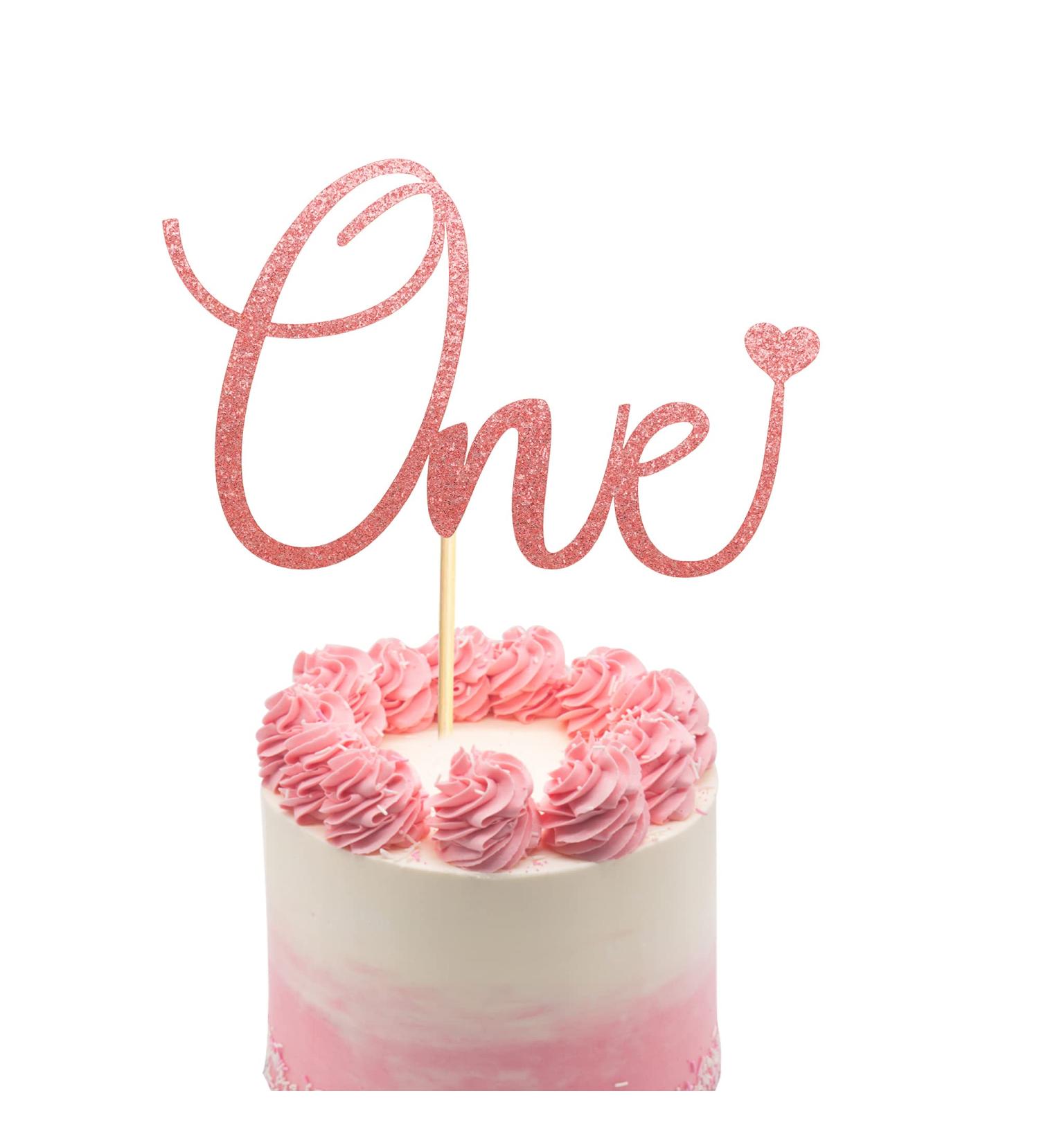 Arthsdite One Cake Topper with Heart Baby First Birthday Cake Decorations for Baby Shower Boys Girls Kids 1st Birthday Party Decorations Supplies - Rose Gold Glitter - Buy Online on SooperMarket.com
