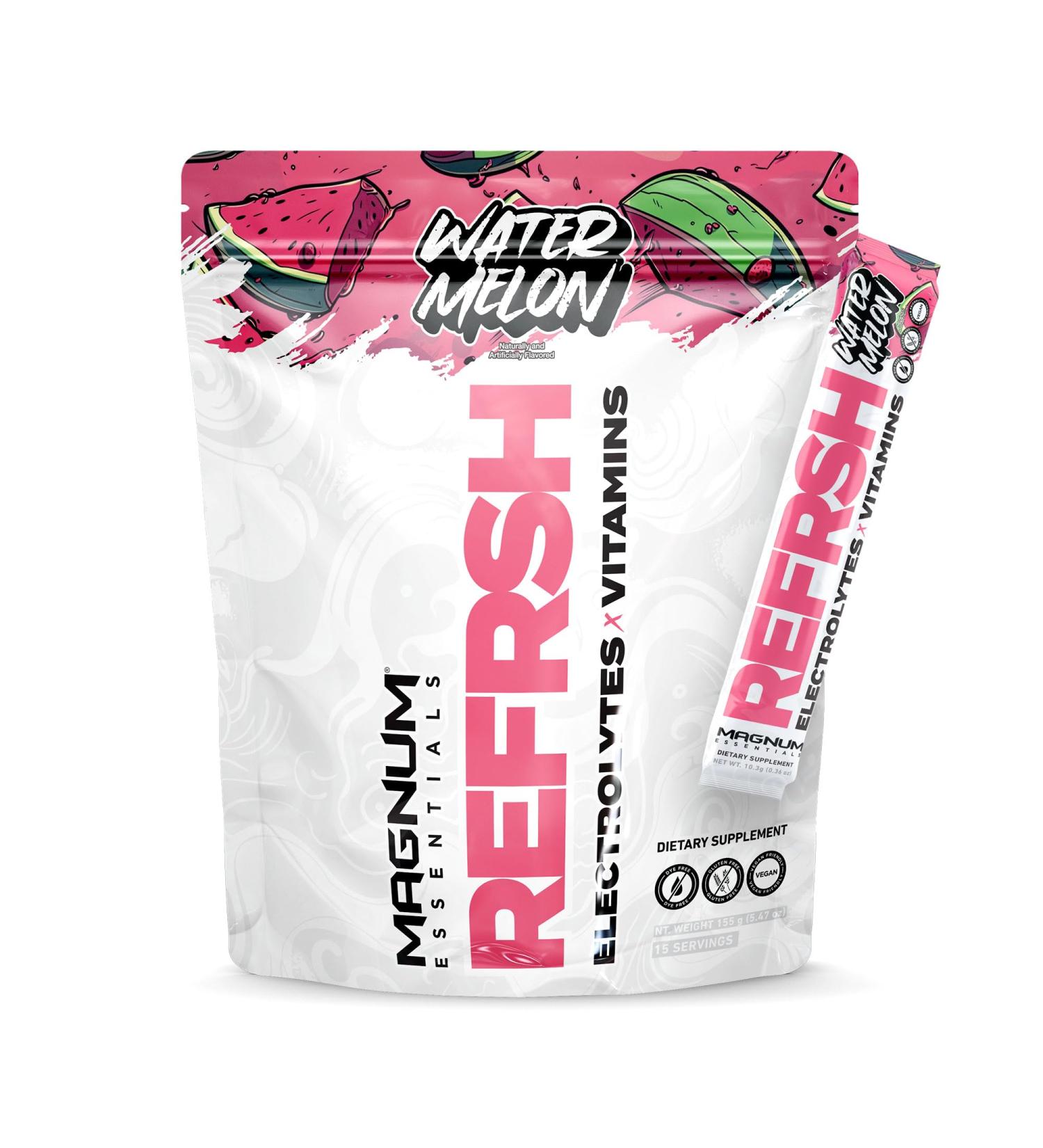 Magnum Essentials REFRSH Electrolytes x Vitamins 15 Serving Bag - Water Melon Watermelon - Buy Online on SooperMarket.com