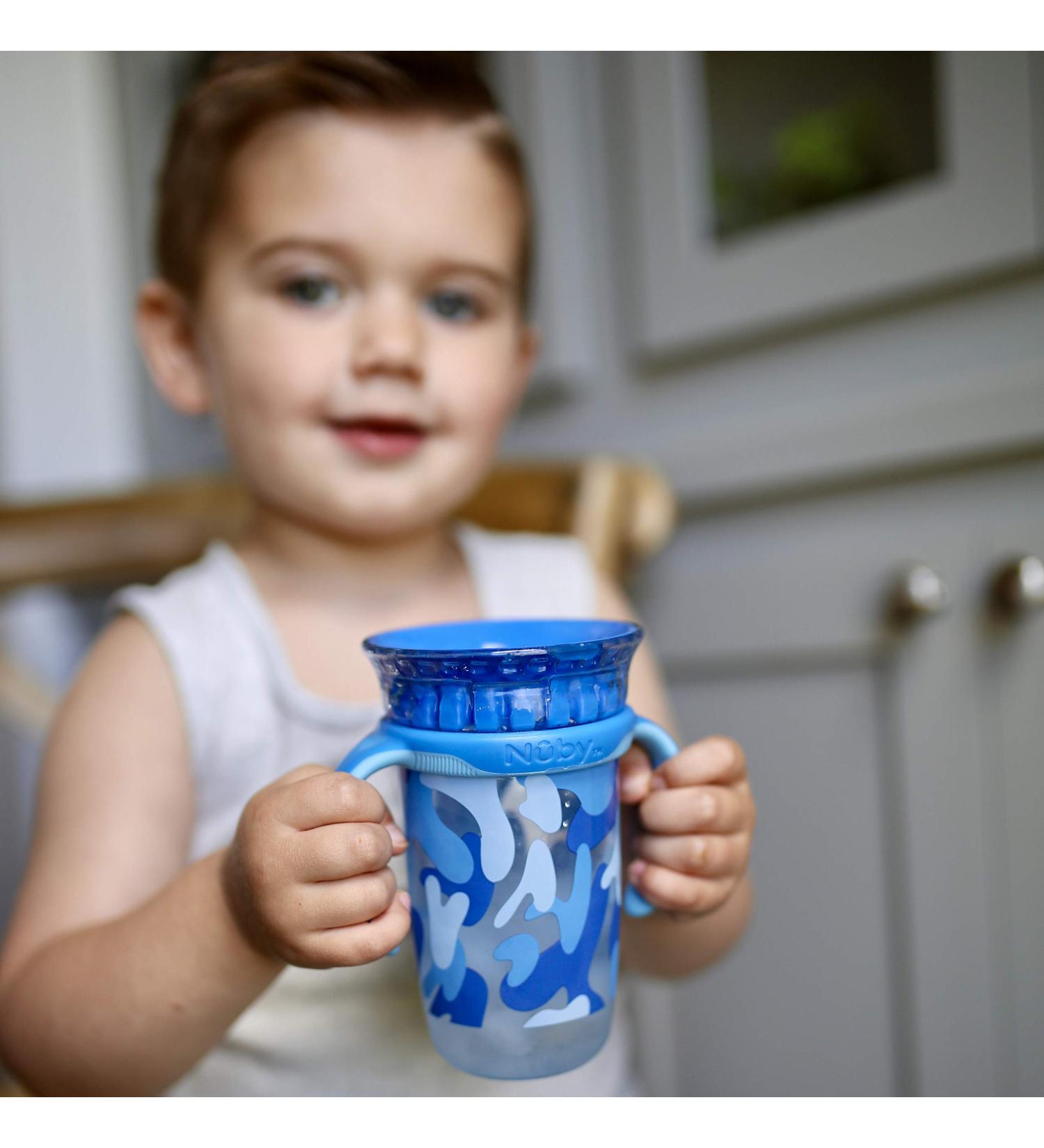 Nuby 360 Edge 2 Stage Drinking Rim Cup with Handles & Cover - 10 Oz Camo Blue (80807) | 12M+ Kids - Buy Online on SooperMarket.com