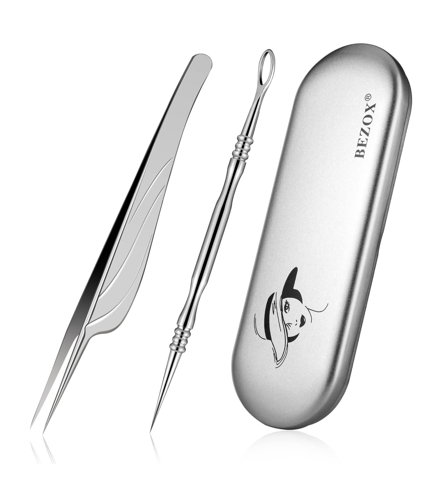 BEZOX Blackhead Tweezer and Acne Needle Set - Stainless Steel Comedone Extractor Kit - Buy Online on SooperMarket.com