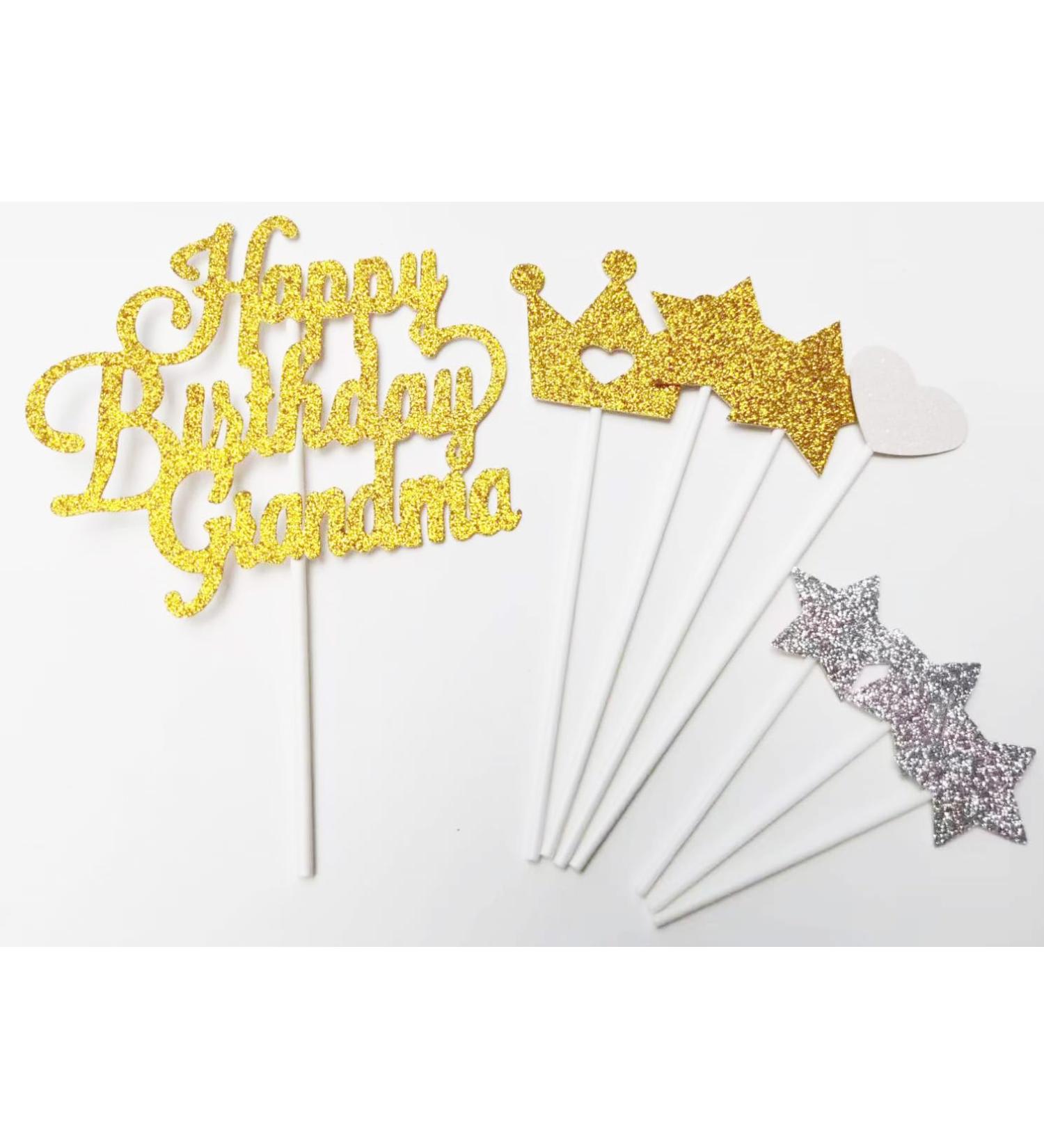 AILEXI Glitter Cake Toppers - Happy Birthday Grandma Gold set