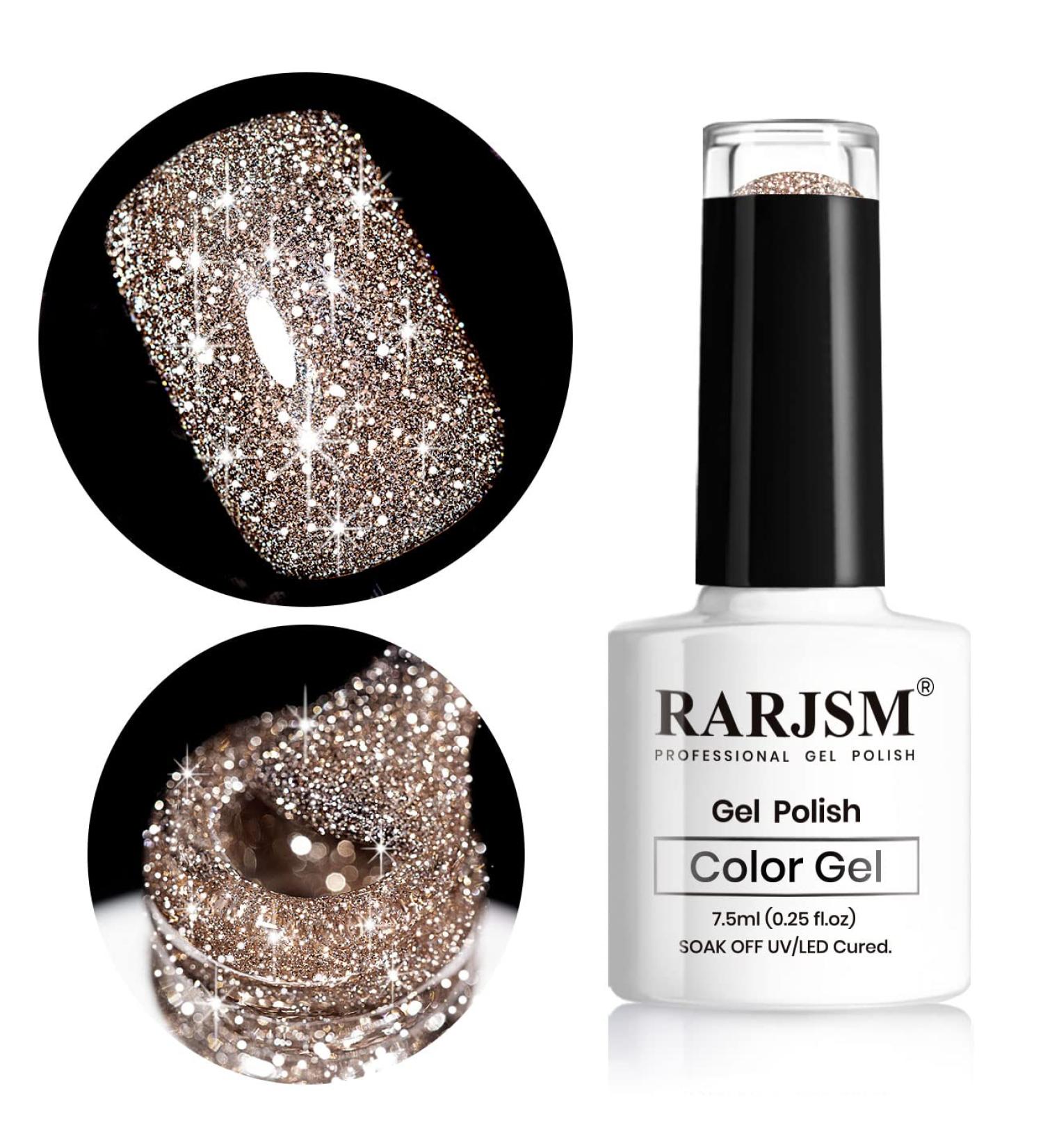 RARJSM Reflective Glitter Gel Polish - Sparkly Nude Brown for Winter Nail Art | 7.5ML UV LED Manicure - Buy Online on SooperMarket.com