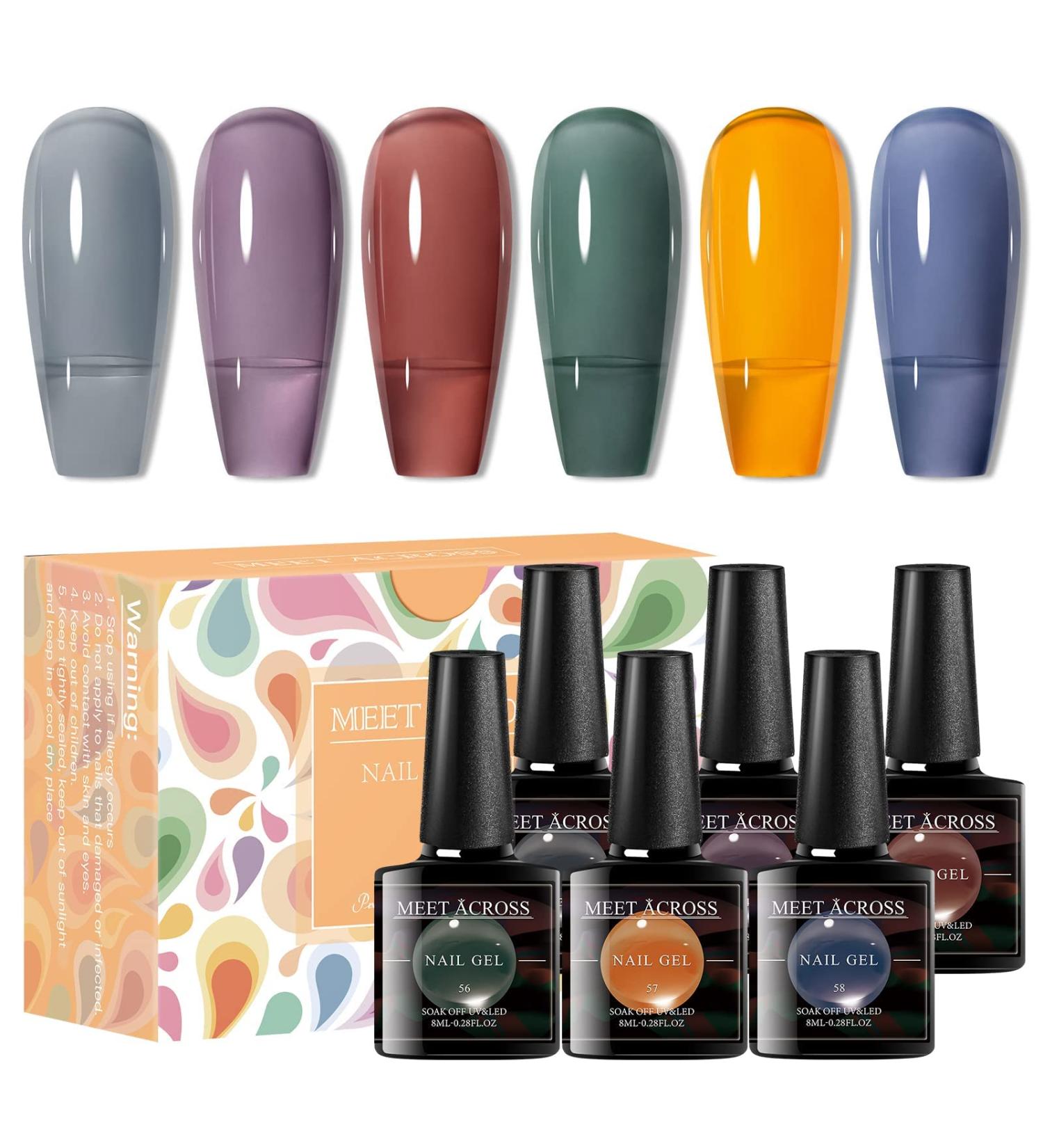 MEET ACROSS Jelly Gel Nail Polish Set - 6 Morandi Colors for Salon Gel Manicure and DIY Nail Art (Gray, Purple, Yellow) - Buy Online on SooperMarket.com
