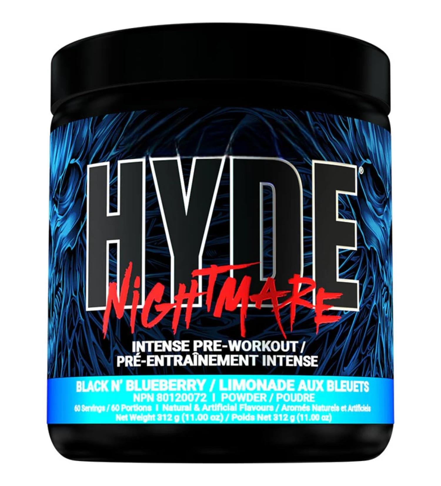 Hyde-Nightmare Pre-Workout Powder | Intense Energy Mental Focus Muscle Pump Pre-Workout | 4g L-Citrulline 2.5g Beta-Alanine 300mg Caffeine 100mg Alpha GPC | 60 Servings (Black N' Blueberry) Black N' Blueberry 60 Servings - Buy Online on SooperMarket.com
