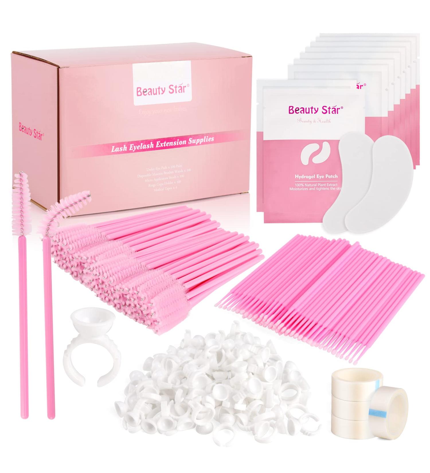 Beauty Star 404-Piece Eyelash Extension Supplies Kit - 100 Under Eye Gel Pads, Mascara Wands, Micro Applicators, Glue Ring Holders, Lash Tape - Professional Lash Extension Tools - Buy Online on SooperMarket.com
