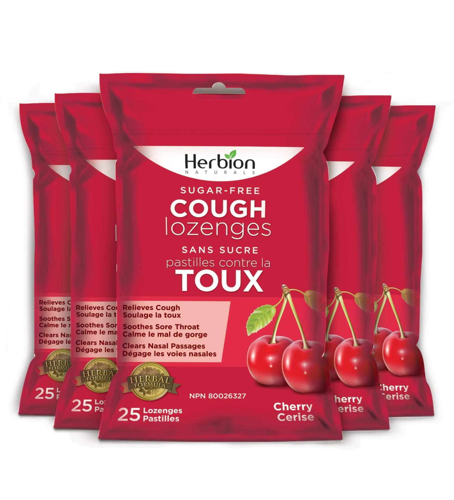 Herbion Naturals Sugar-Free Cough Lozenges with Natural Cherry Flavour 25 Lozenges - Relieves Cough and Nasal Congestion Soothes Sore Throat For Adults and Children 12 years and above (Pack of 5 125 Lozenges) - Buy Online on SooperMarket.com