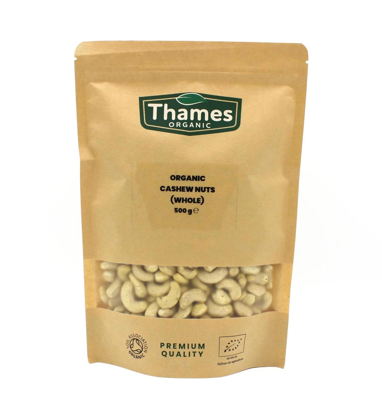 Organic Cashew Nuts - Source of Protein High Fibre Raw Vegan GMO-Free Certified Organic - No Additives or Preservatives - Nutritious and Delicious - Thames Organic 500g Cashews 500g - Buy Online on SooperMarket.com