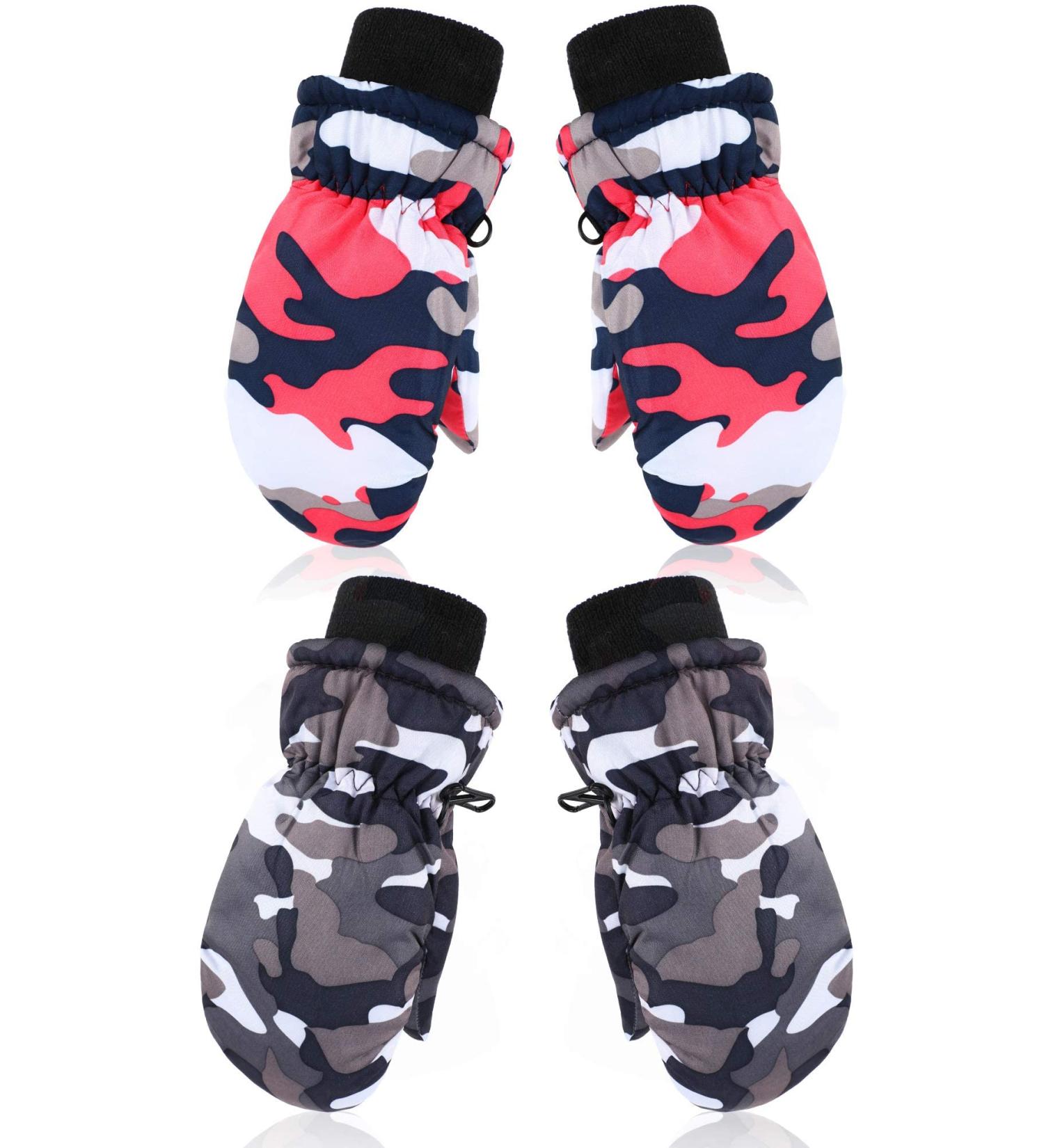SATINIOR 2 Pairs Kids Waterproof Ski Mittens - Rose Red & Gray - 5-10 Years - Buy Online on SooperMarket.com