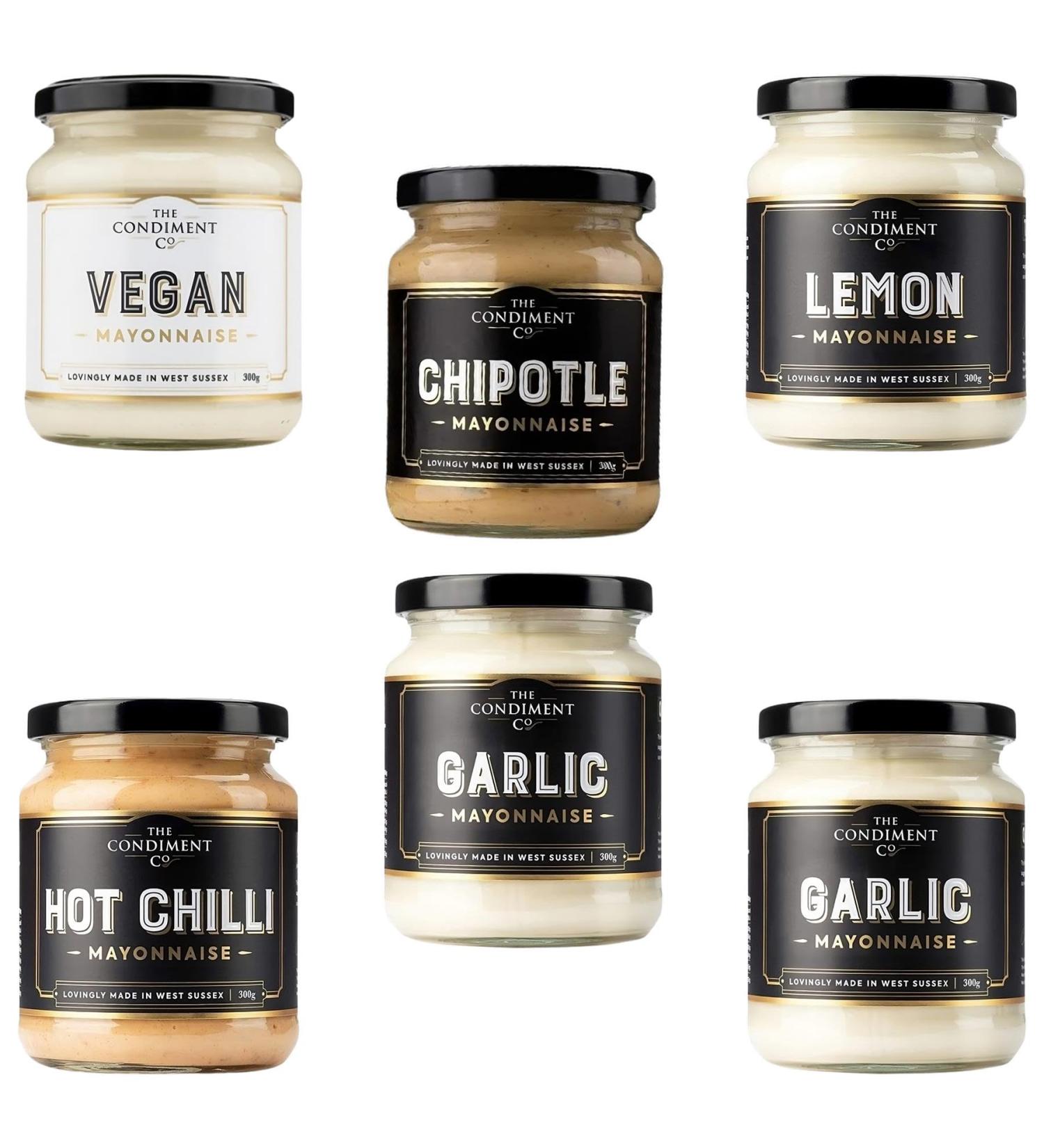 The Condiment Co Mayonnaise Pick N Mix - Choose From 6 Flavours | Chipotle Classic Garlic Hot Chilli Lemon Vegan - Lovingly Made In West Sussex - Pack of 2 x 300g - Buy Online on SooperMarket.com