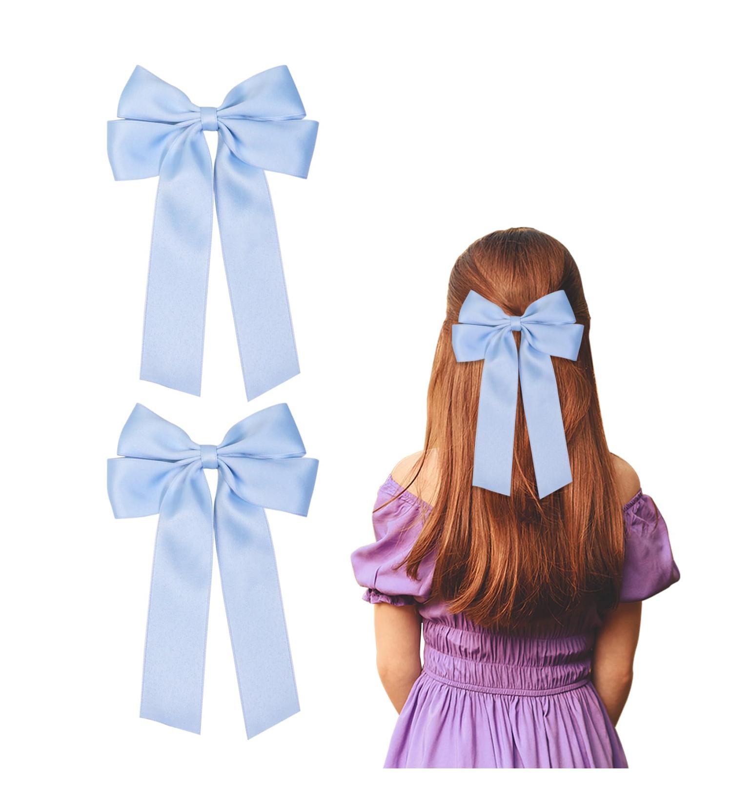 2 Pack Bow Hair Clips Pink Hair Bows for Women Girls Large Bow Clips Hair Barrette Hair Accessories(Light Blue) - Buy Online on SooperMarket.com
