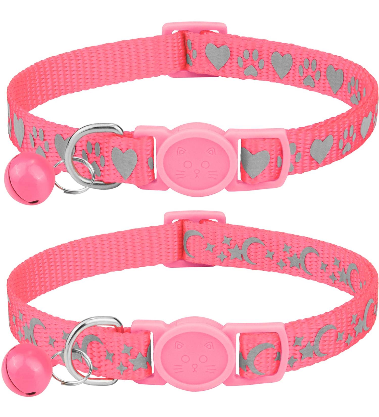 Joytale Reflective Breakaway Cat Collars with Bell - 2 Pack Kitten Pink | Adjustable Sizes 6-9 & 9-13 for Boy and Girl Cats - Buy Online on SooperMarket.com