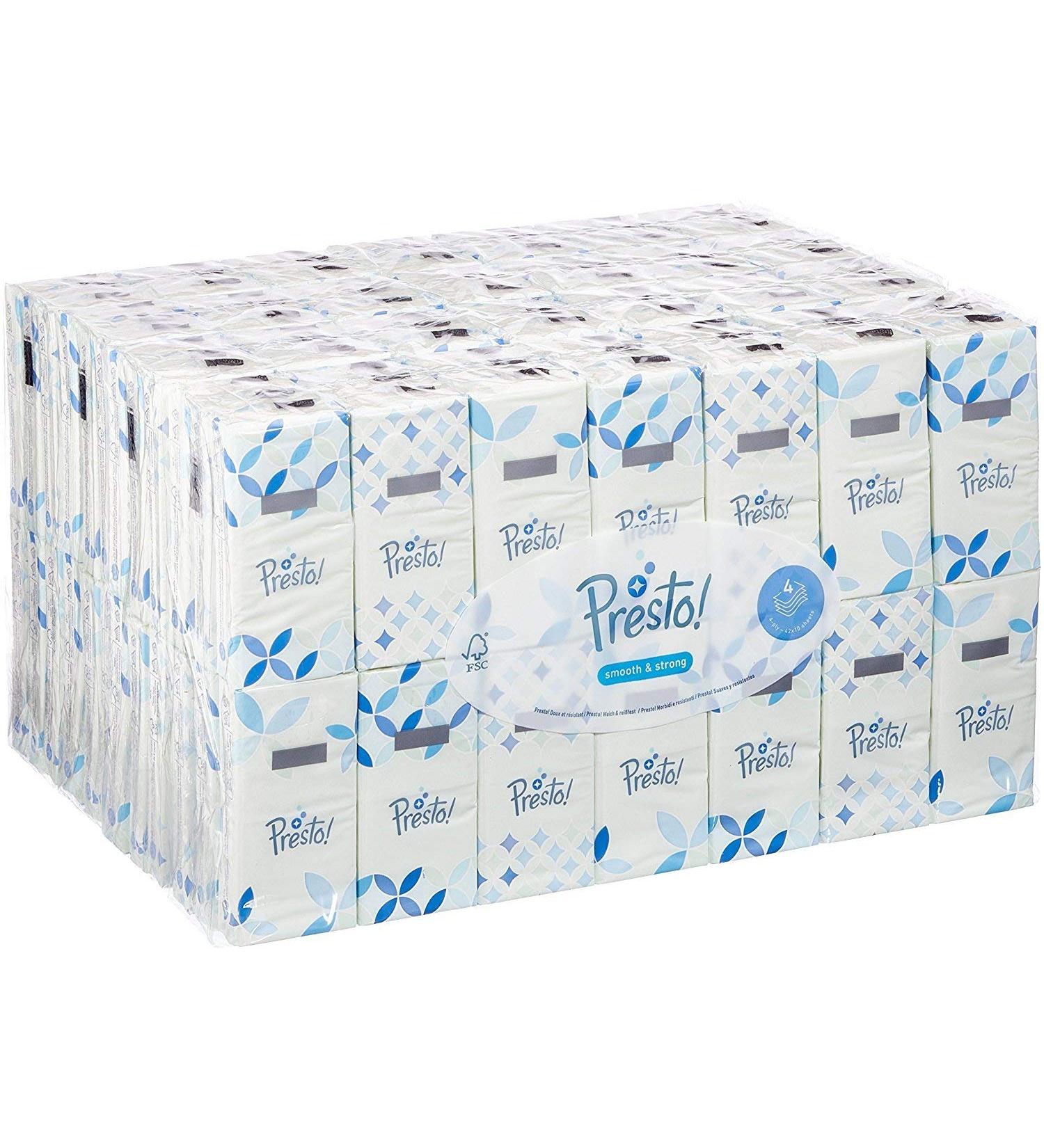 Presto! 4-Layer Paper Handkerchiefs - 1680 Pieces | 10 Packs of 168 | Soft & Strong International Shipping - Buy Online on SooperMarket.com